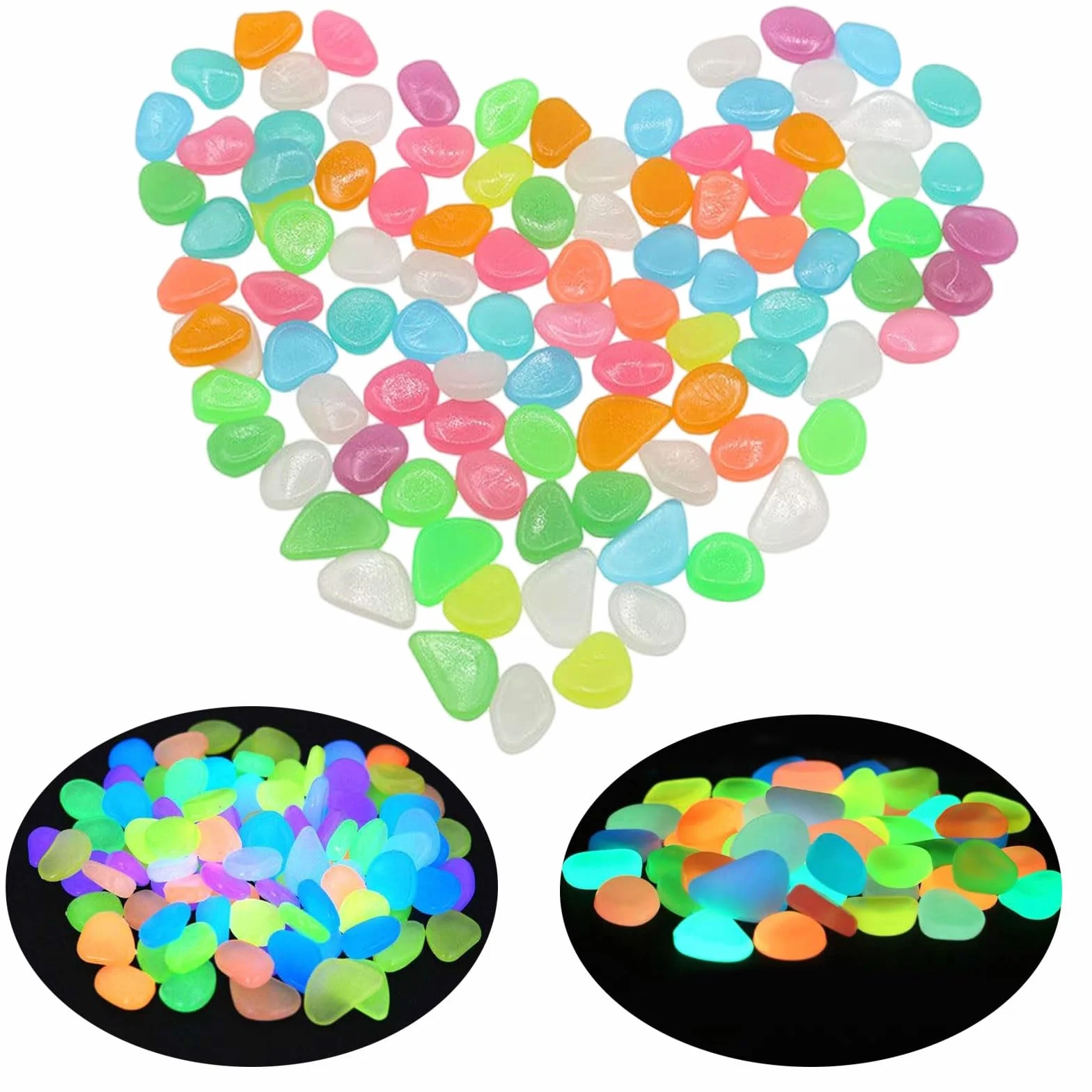 300 Pezzi Pietre Luminosi,Pietre Luminose Colorate,Ciottoli luminescenti Pietre Fluorescent,Sassi Luminosi da Giardino,per Giardino,Terrario, Sentieri, Cortile, Vaso di Fiori, Acquario, Piscina