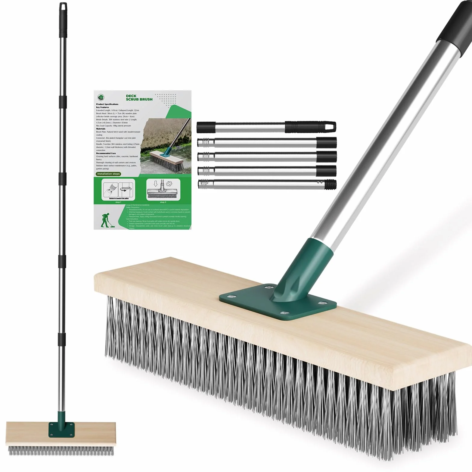 scopa robusta con setole in filo metallico per esterni, con manico lungo 144,8 cm, scopa per cortile e patio con setole rigide in metallo per rimuovere muschio e erbacce, spazzola per