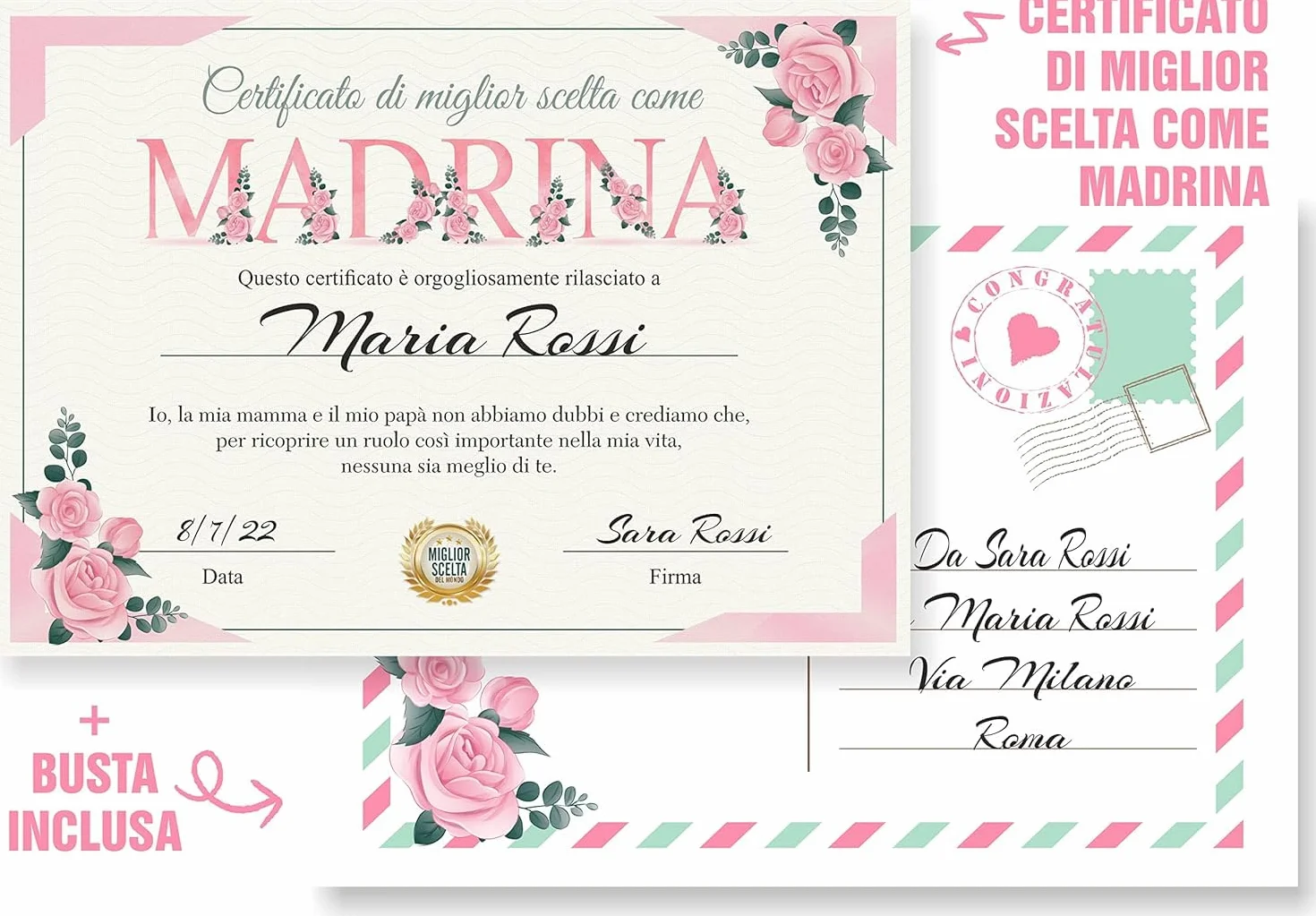 GHIBLI Certificati "Vuoi Essere la Mia Madrina e il Mio Padrino" con Buste - Idea Regalo Diploma Battesimo Bimbo Bimba