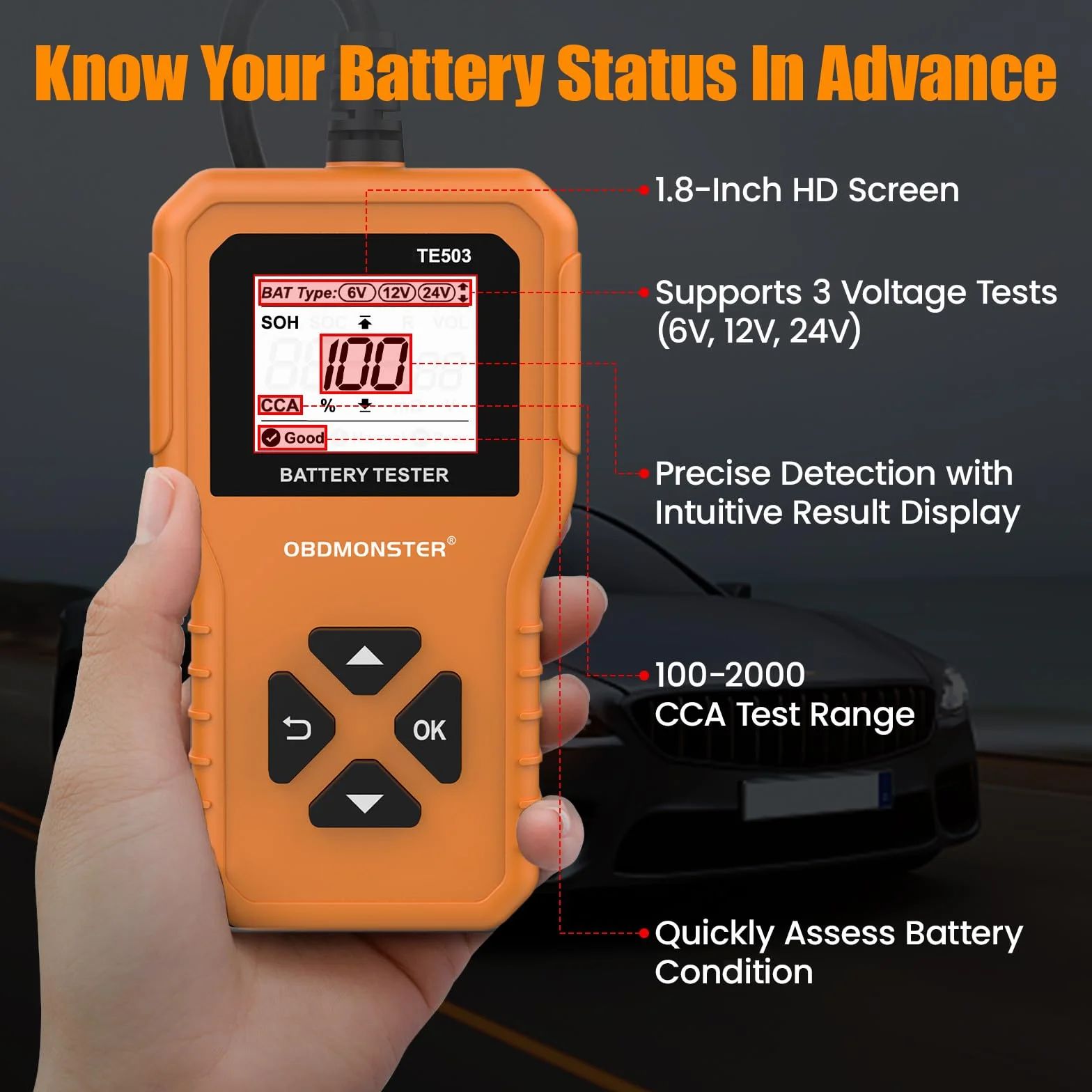 Tester Batteria Auto 6V/12V/24V Professionale 100-2000CCA 2-220Ah Digitale