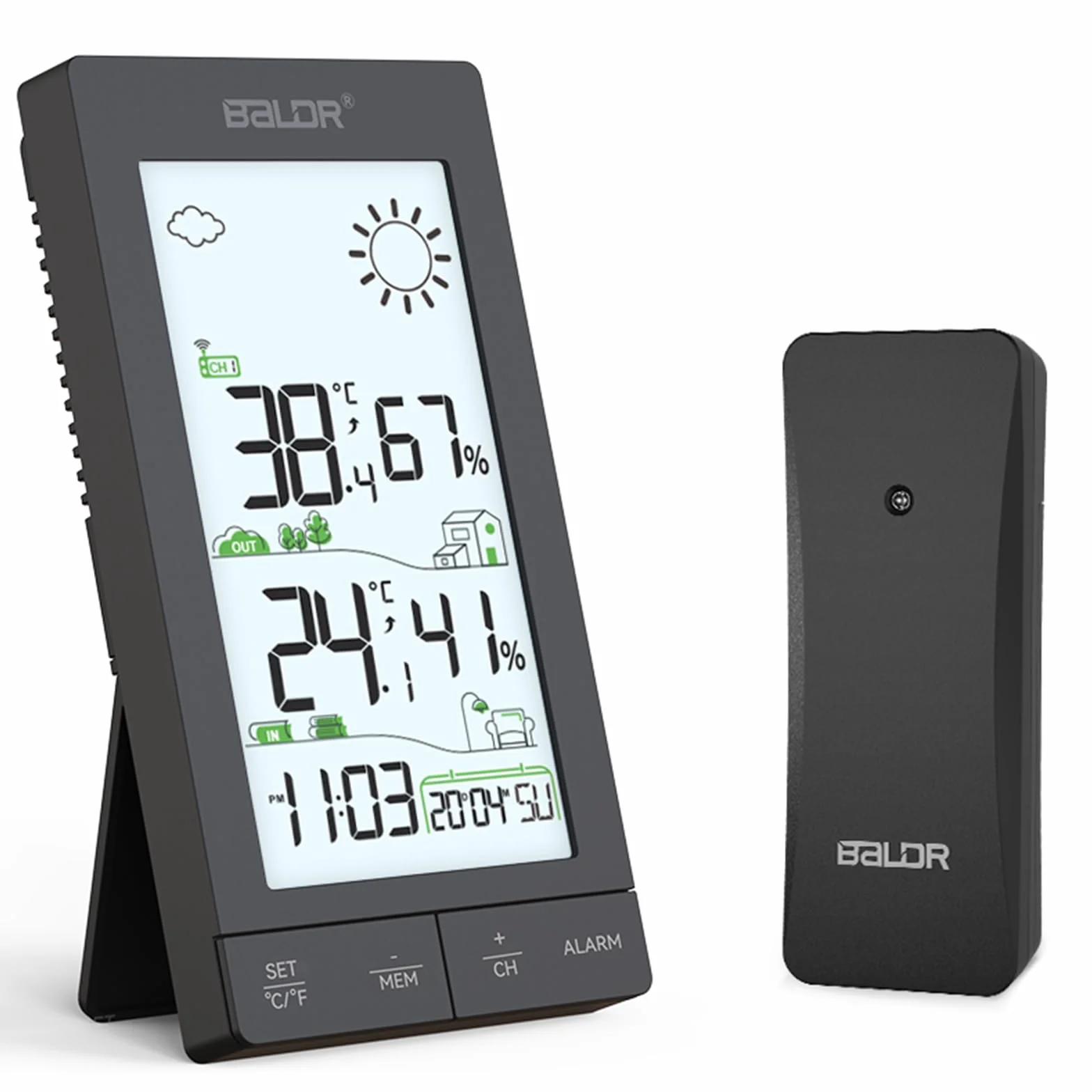 Stazione Meteo con Sensore Esterno, Display LCD 6.0", Termometro Igrometro, Previsioni, Sveglia Snooze