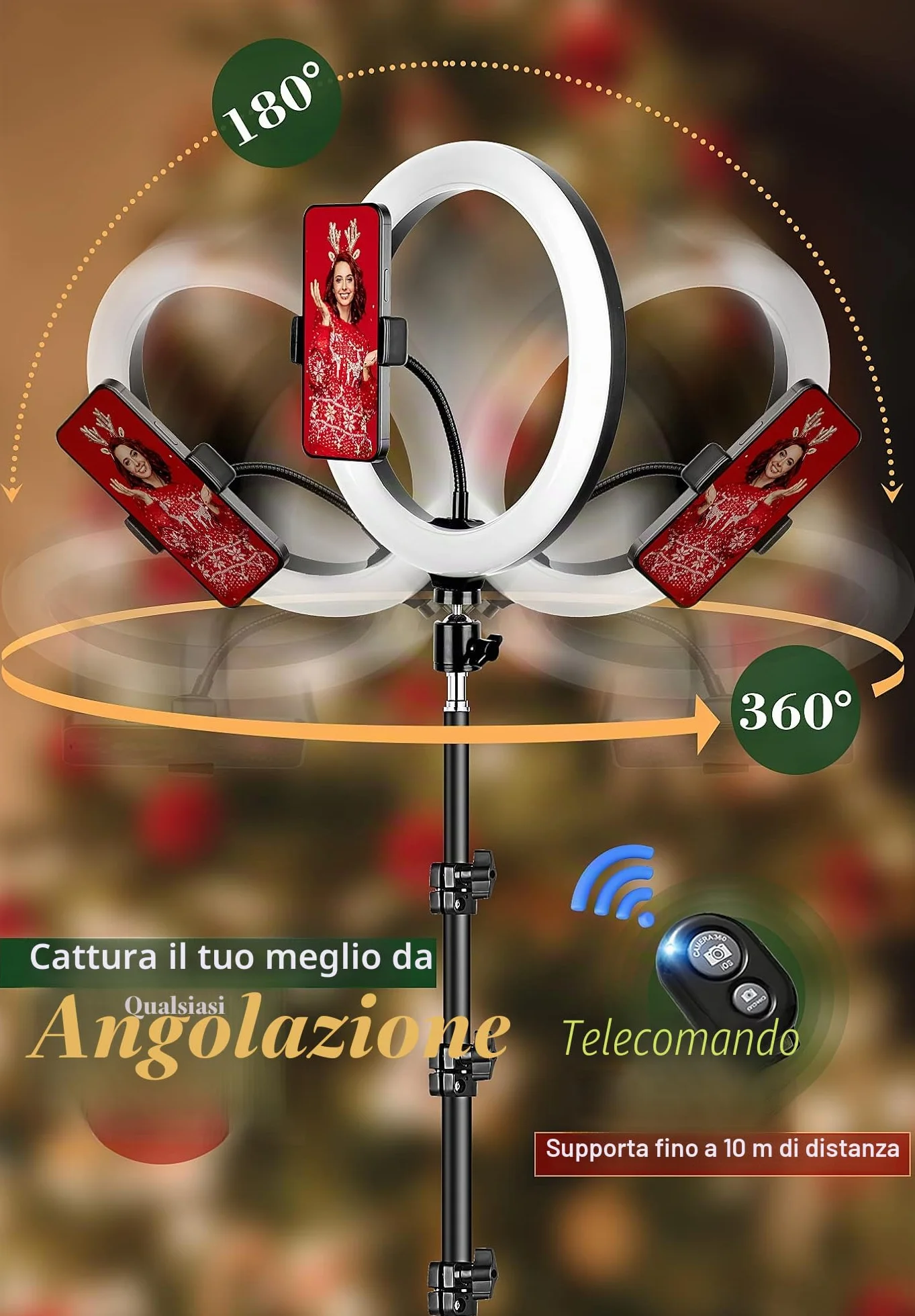 Ring Light 10" con Treppiede, Luce ad Anello LED dimmerabile con Telecomando Wireless per Fotografia, YouTube, Videoconferenze