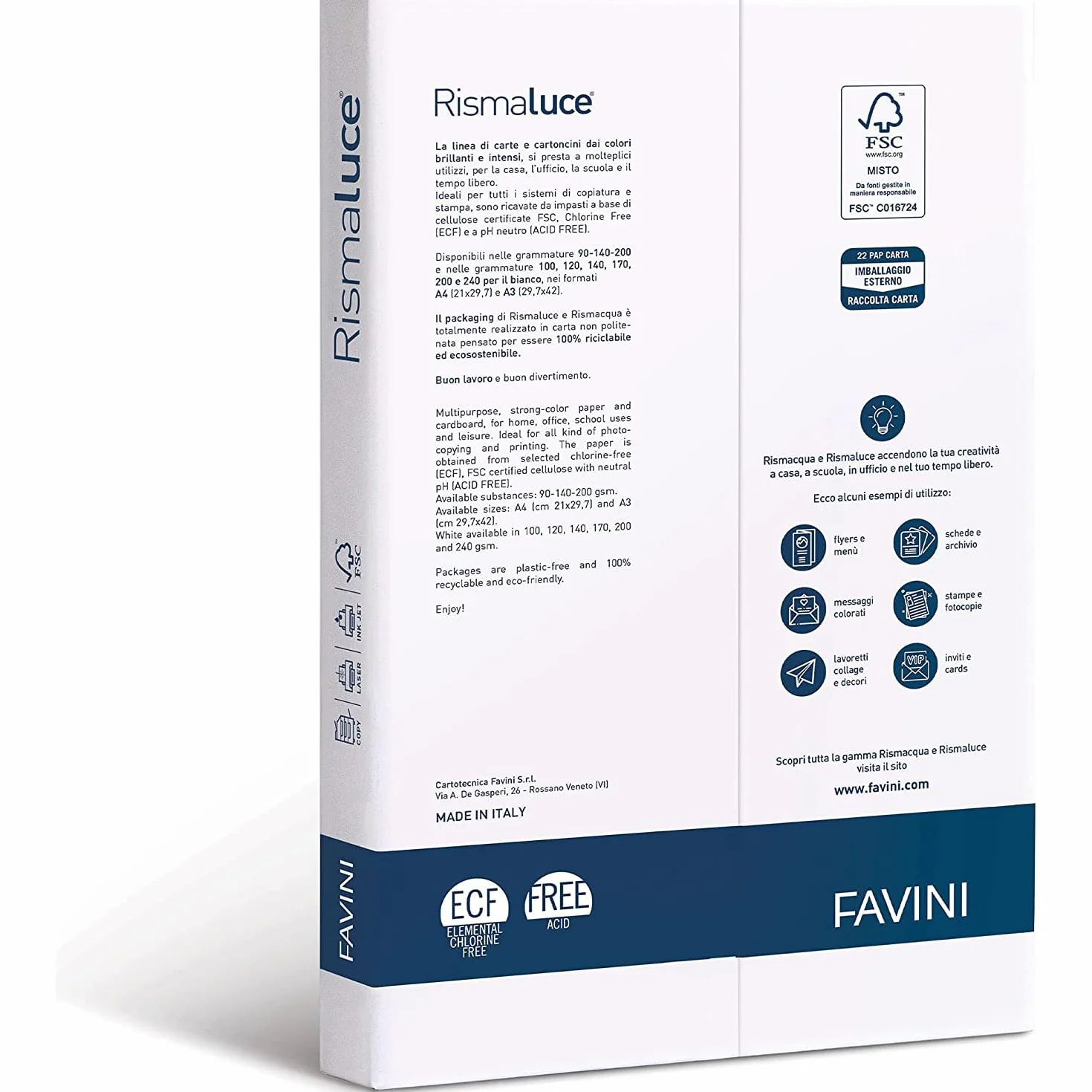 Favini Rismaluce Carta Bianca A4 21x29,7 cm 200 g/m² 125 arkuszy