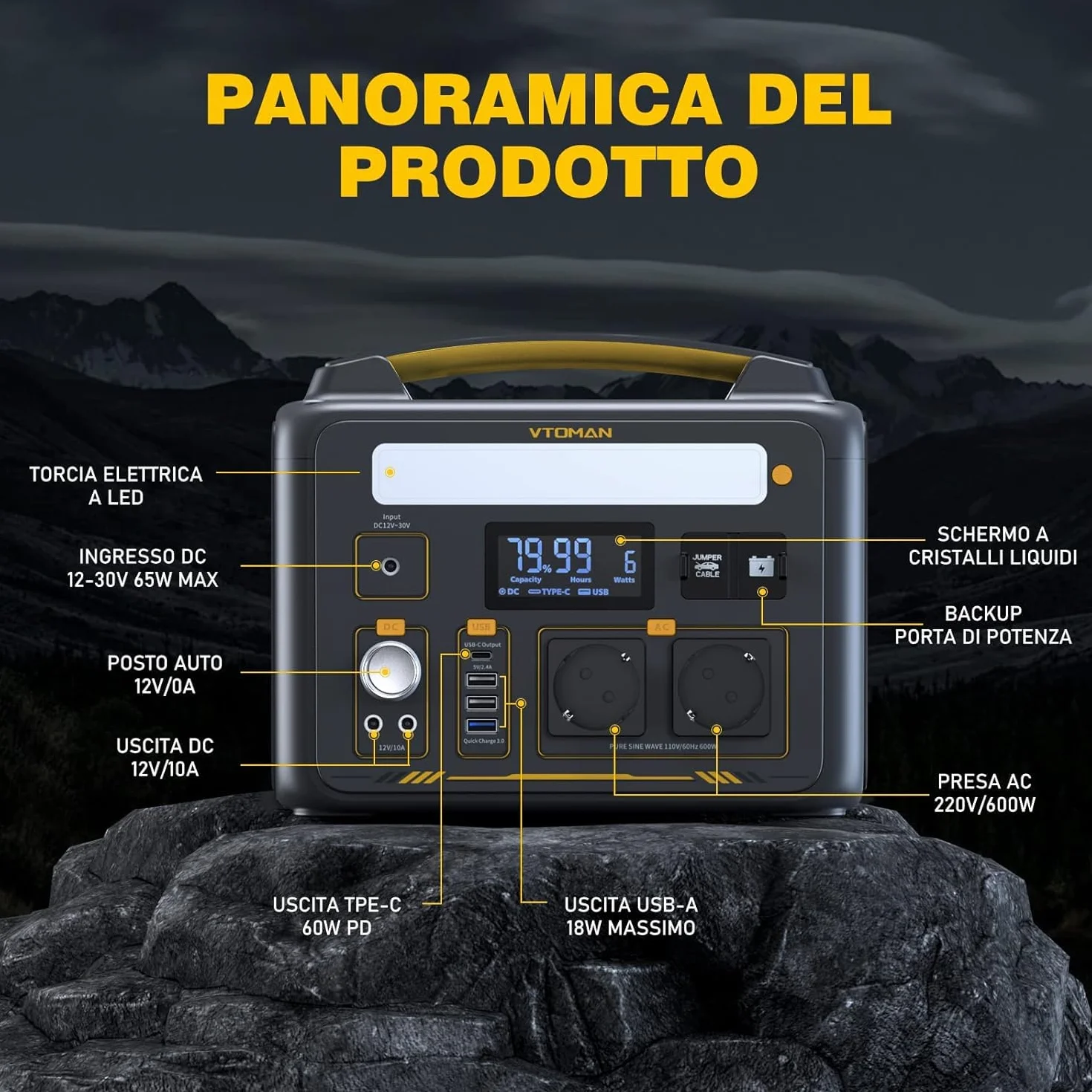 VTOMAN Jump 600X Centrale Elettrica Portatile - 600W/299Wh LiFePO4 Batteria Power Station Generatore Solare, Capacità Espandibile a 939Wh, per Campeggio, Emergenza, Viaggio