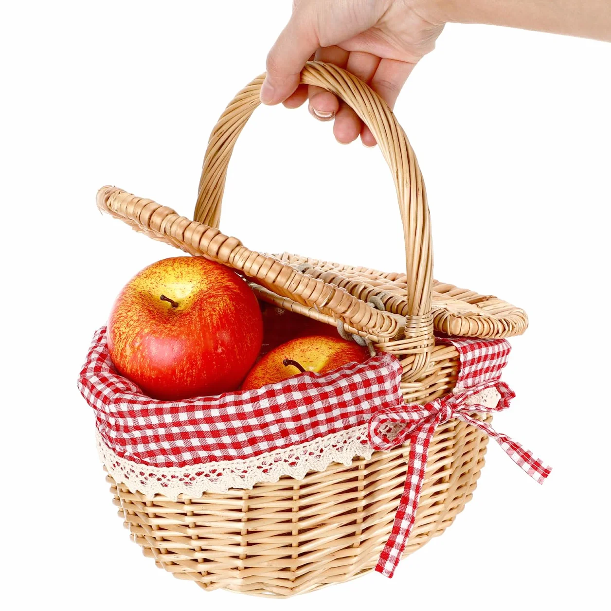 Alipis Cestino Da Picnic Vimini Con Doppio Coperchio Manico Portatile 5X7X5 Pollici Cesto Intrecciato Per Conservazione Alimenti E Accessori Esterni Casa