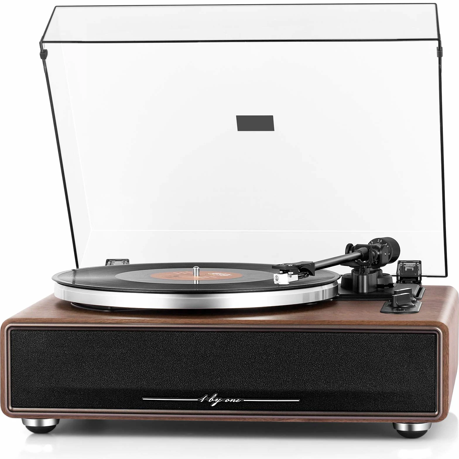 1 BY ONE Giradischi Vinili a Cinghia Hi-Fi con Altoparlanti Incorporati, Cartuccia Magnetica, Bluetooth, Aux-In, Auto-Off