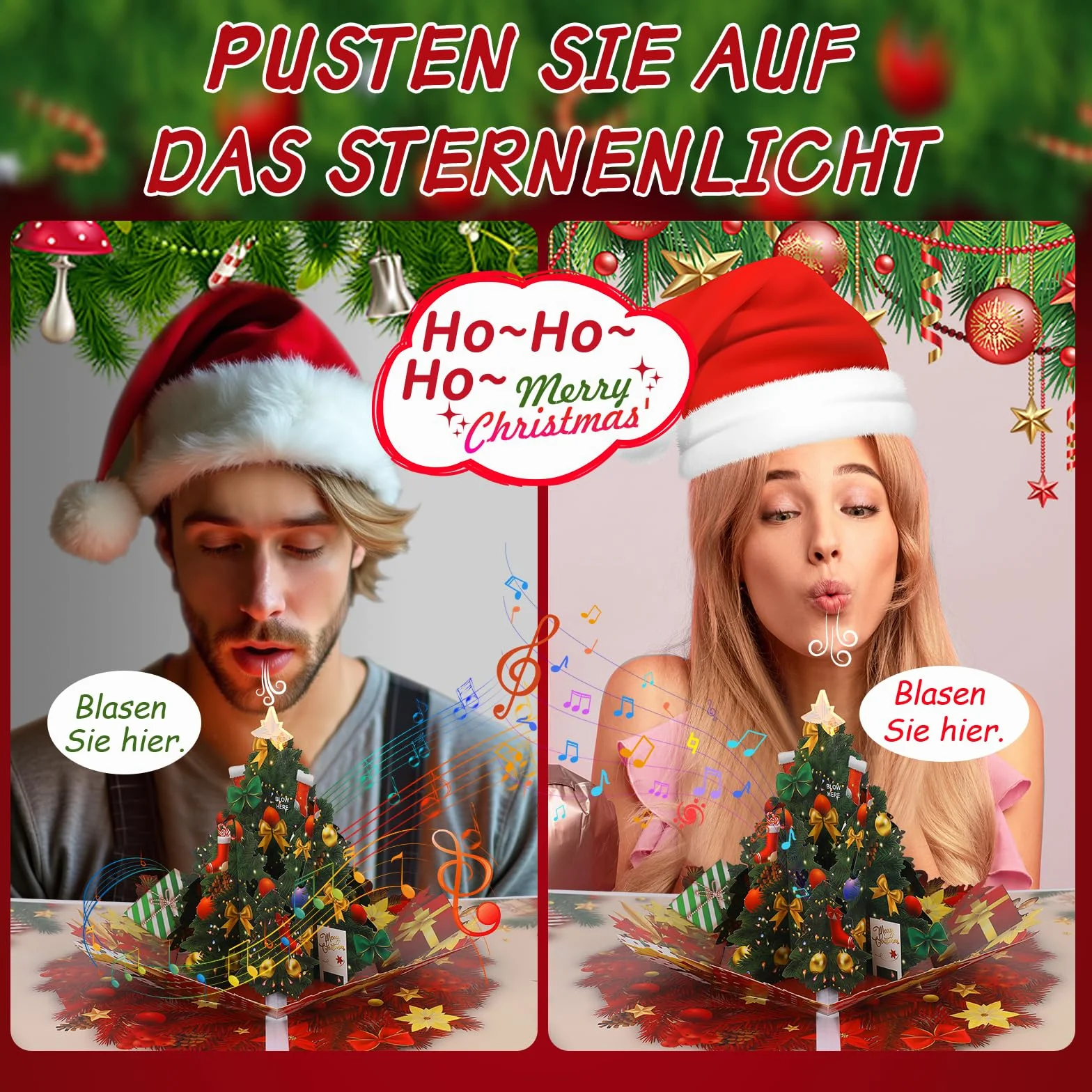 Biglietto di Natale Pop-Up 3D con Musica e Luce per Bambini, Regalo per Donne e Uomini