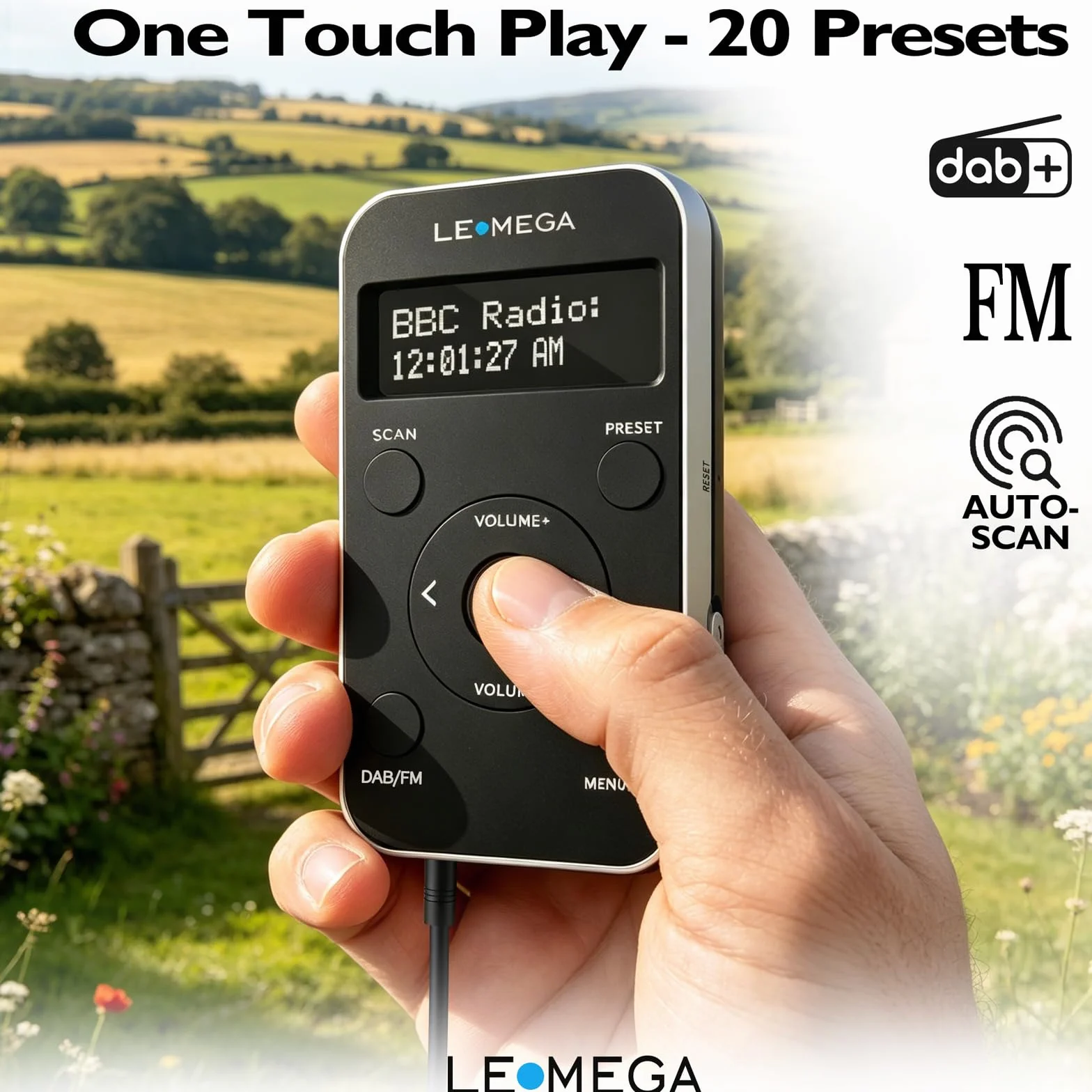 LEMEGA PR1L Radio DAB Tascabile Portatile con Cuffie Incluse, Batteria Ricaricabile, 40 Preselezioni, Nero/Argento
