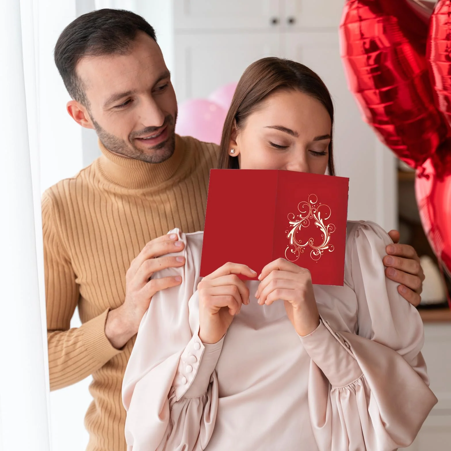 Cartolina D'Amore 3D Piega Rosso con Love Rigido Motivo Cuore San Valentino Biglietto Regalo Pop-Up Anniversario per Lei