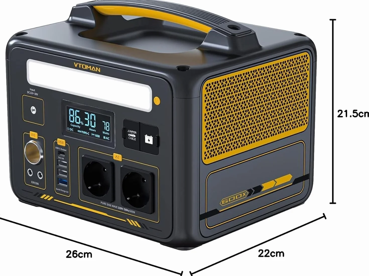 VTOMAN Jump 600X Centrale Elettrica Portatile - 600W/299Wh LiFePO4 Batteria Power Station Generatore Solare, Capacità Espandibile a 939Wh, per Campeggio, Emergenza, Viaggio