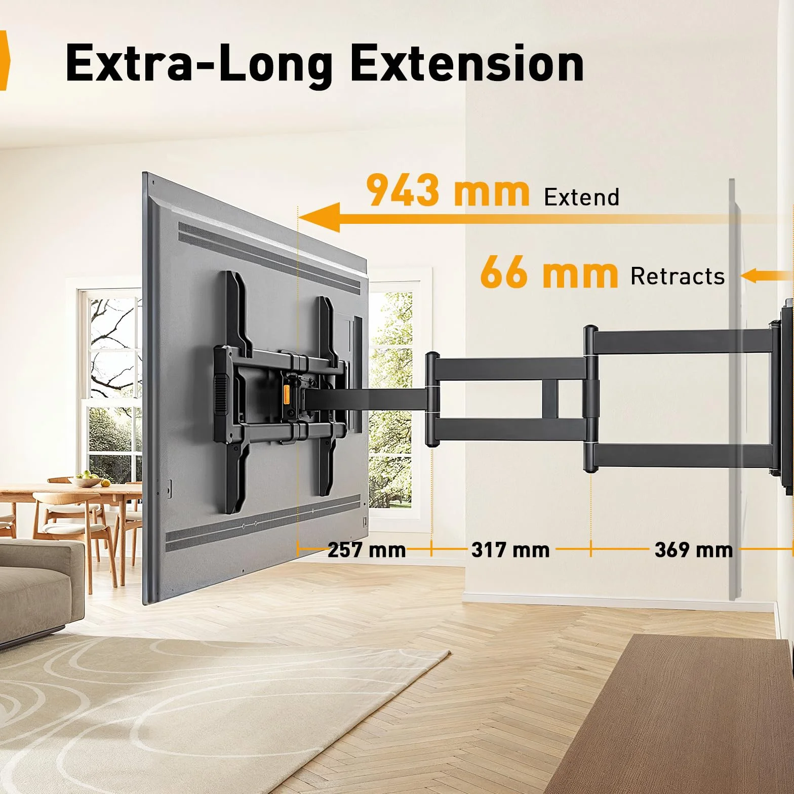 Perlegear Staffa TV Parete Braccio Lungo 943mm per TV 42-84 Pollici 68kg VESA 600x400mm