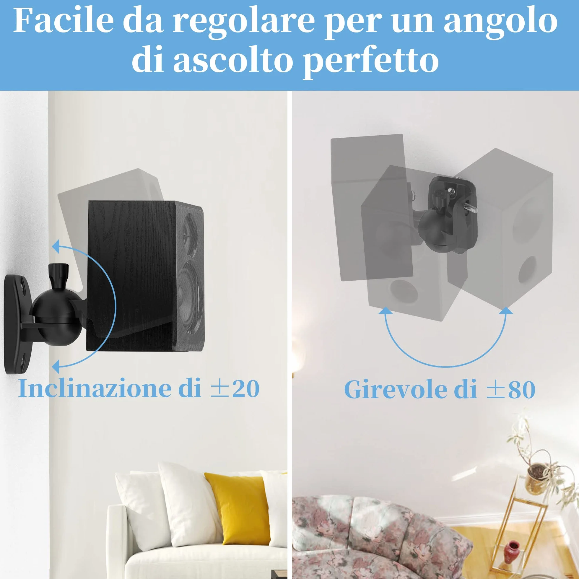 Cozycase Coppia Supporti da Parete per Altoparlanti 2 pezzi Girevoli Inclinabili Staffe per Casse a parete fino a 3,5 kg Nero