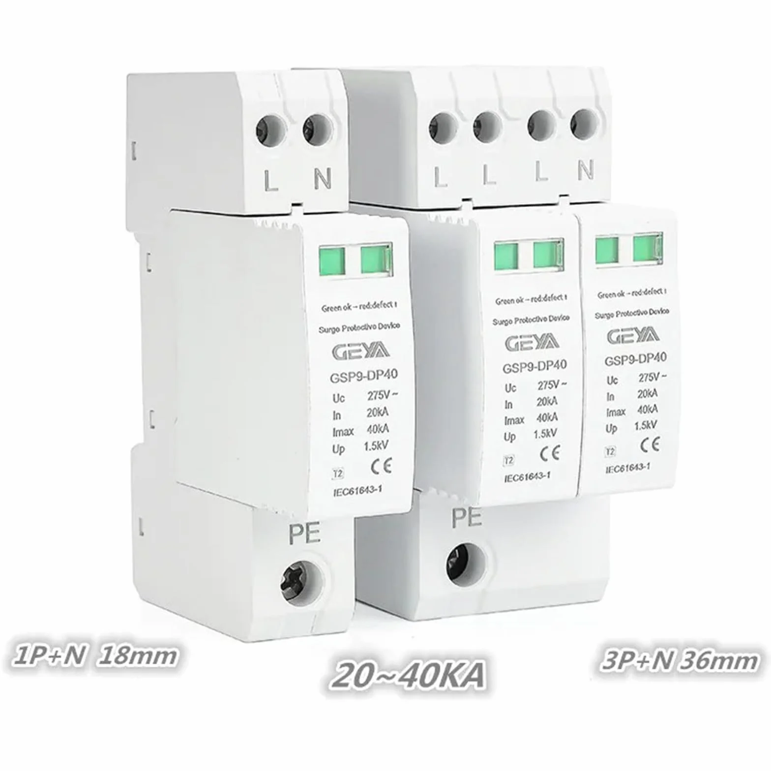 GEYA Dispositivo di scaricatore a bassa tensione SPD 20-40KA 1P+N AC275V