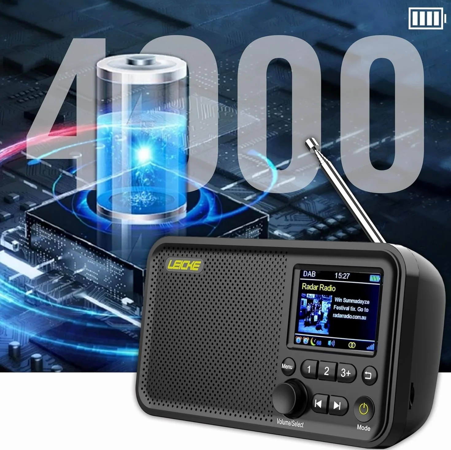 LEICKE DAB+ Radio Portatile con Bluetooth 5.0, FM, Display 2,4", Batteria 4000 mAh