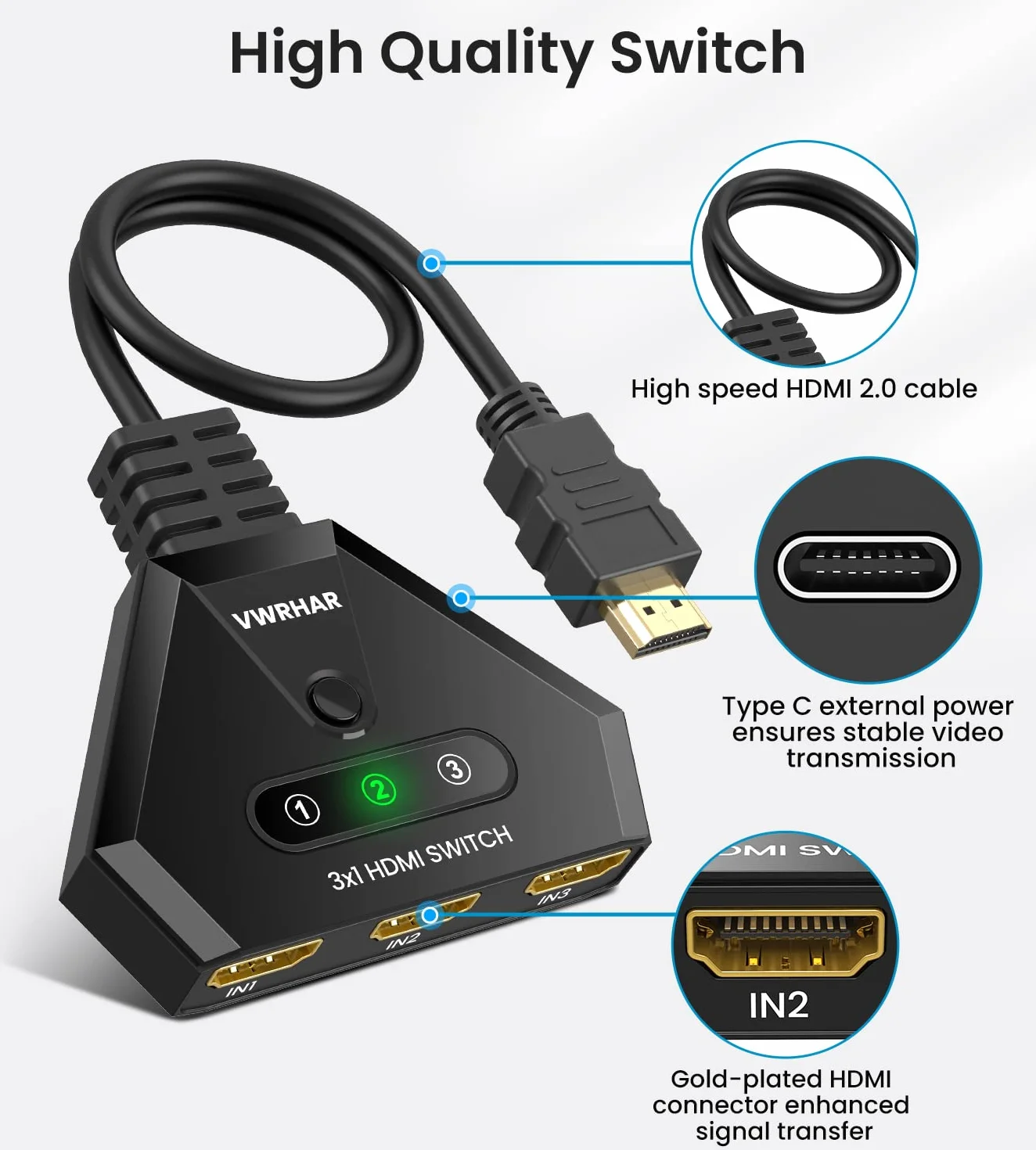 Splitter HDMI 4K 3 porte con cavo ad alta velocità per Xbox PS3 PS4 PS5 Sky Box Apple TV