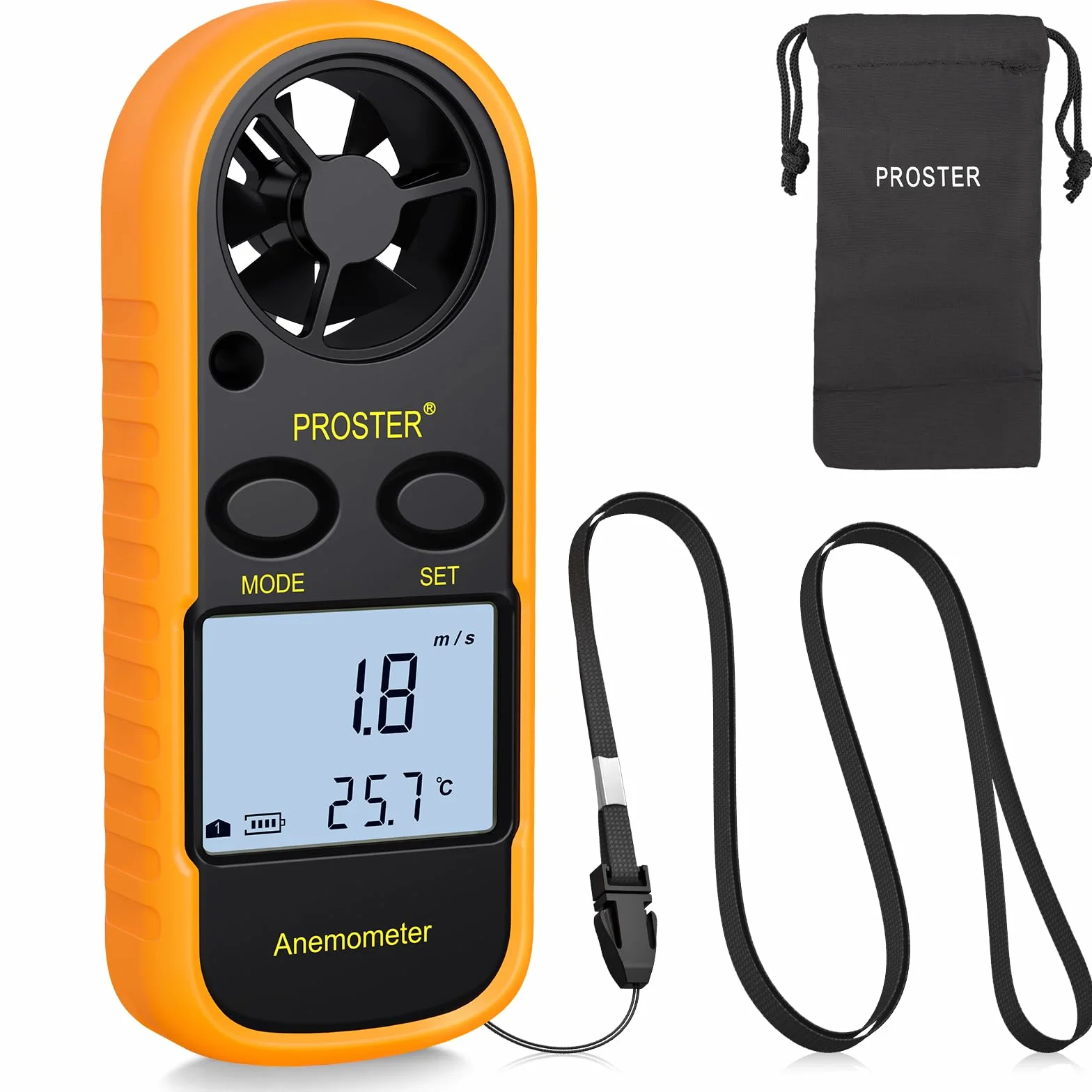 Proster Anemometro Digitale LCD Misuratore Velocità Vento Tester Velocità Flusso Aria Termometro con Retroilluminazione per RC Drone Elicottero Windsurf Aquilone Gara Vela Pesca ECC