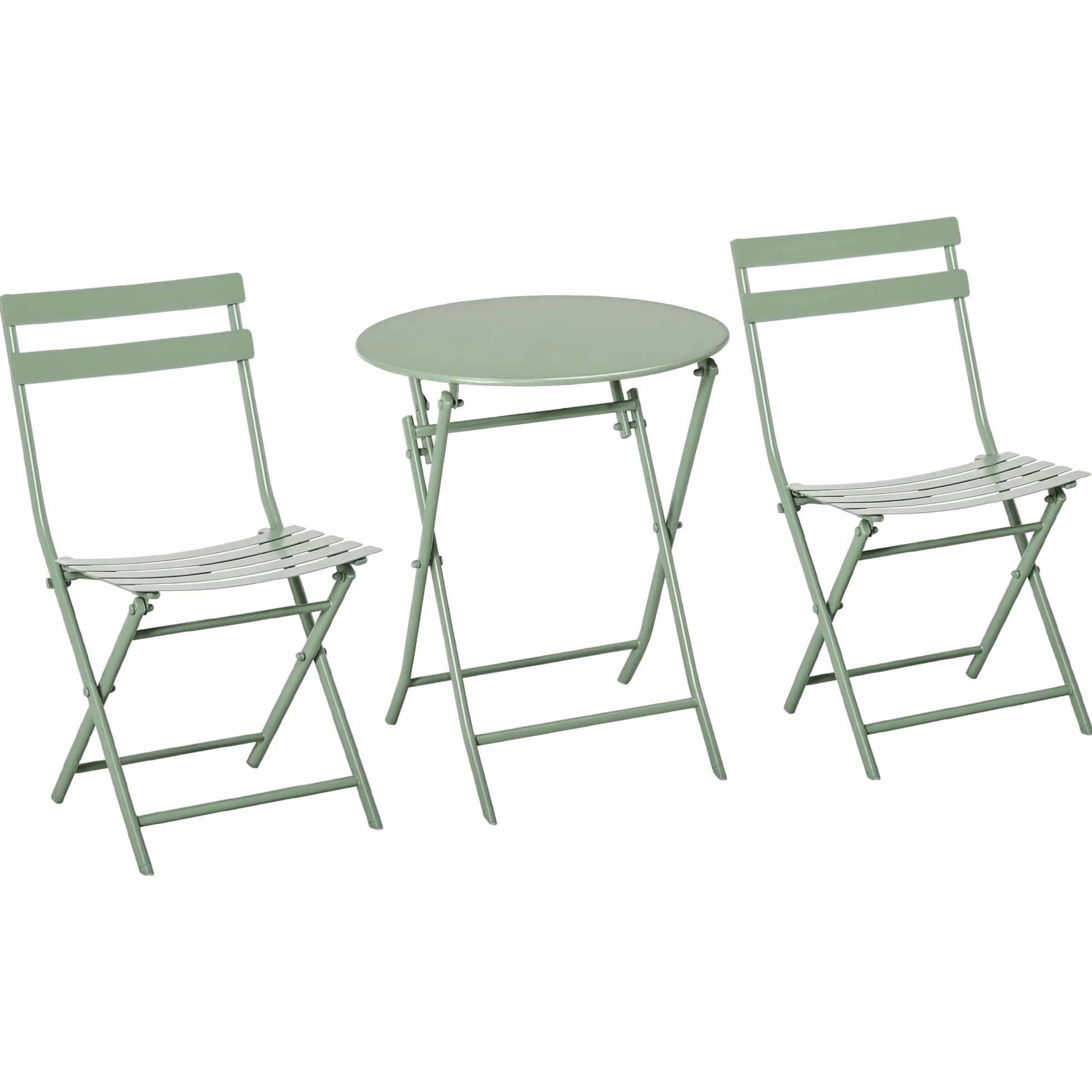 Outsunny Tavolino con Sedie da Giardino Pieghevoli in Acciaio Verde, Set 3 Pz per Balcone, Terrazzo, Esterno