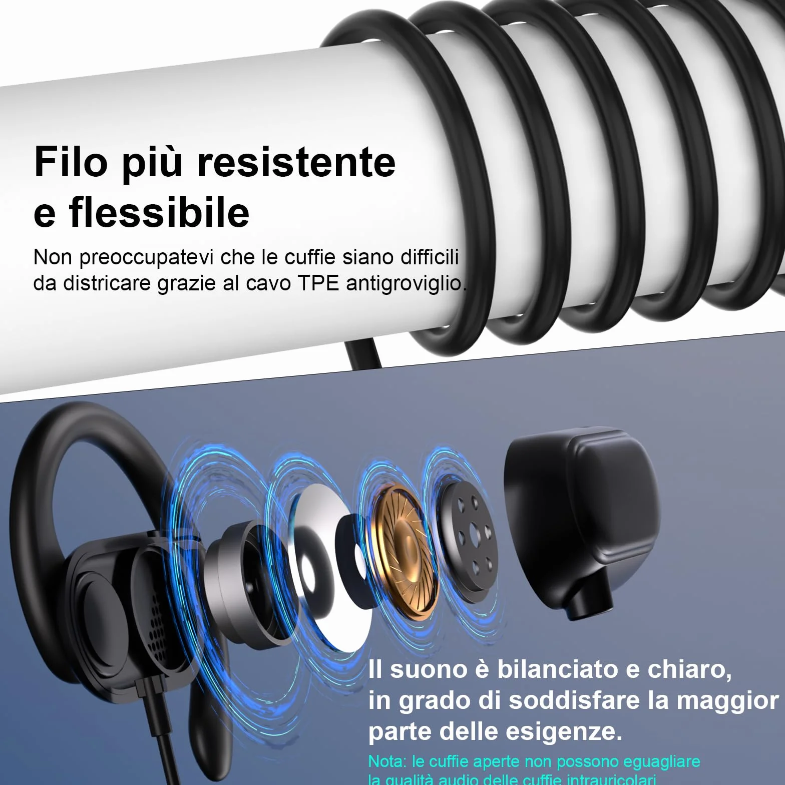 Open Ear Cuffie USB C Sport Gancio Regolabile Microfono Controllo Volume per Samsung Galaxy S26 Ultra S25 S24 S23 A56 A16 A17, iPhone 17 16 15, Pixel 10 9 8 Nero