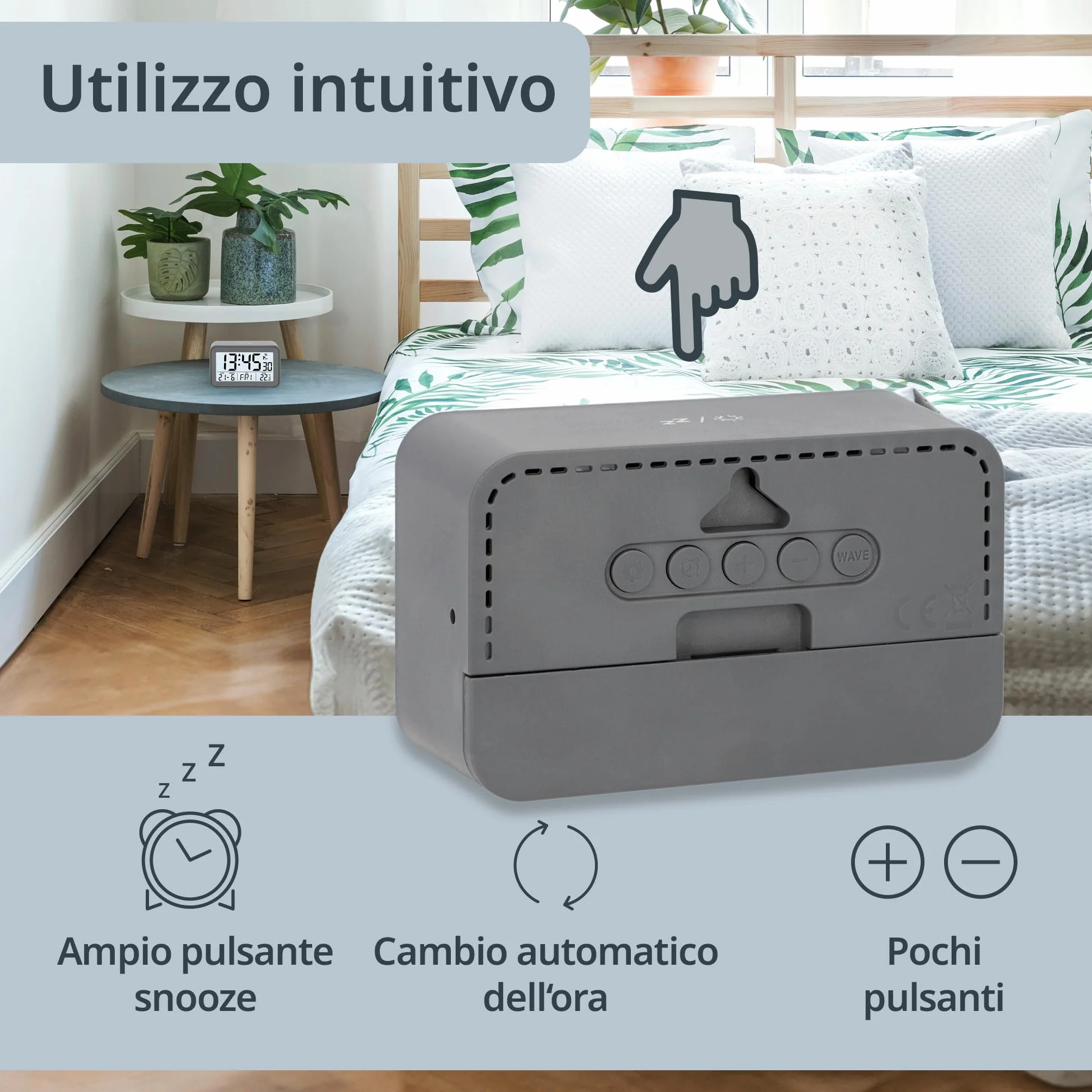 ADE Sveglia radio-controllata digitale con luce, temperatura e calendario, compatta