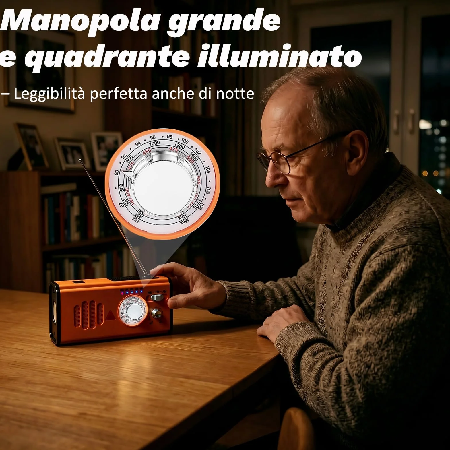 Radio a Manovella di Emergenza con Power Bank 4000mAh, Radio Solare Portatile AM/FM/WB, Torcia LED e Allarme SOS per Campeggio