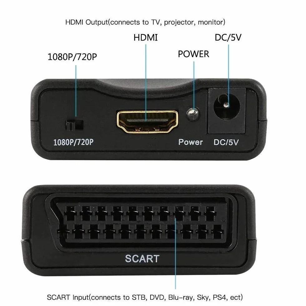 Adattatore Convertitore Scart Analogico a HDMI 720p 1080p per Proiettore Monitor HDTV