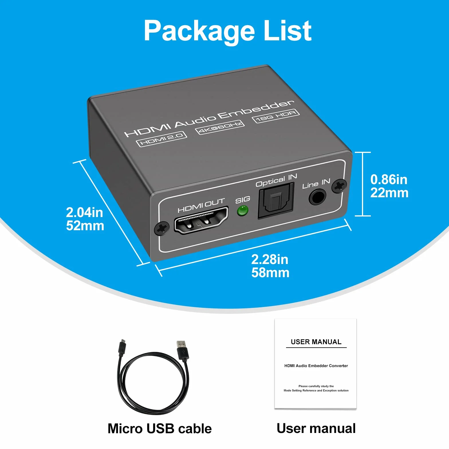 HDMI Audio Embedder Inserter Analogico Digitale DVI TOSLINK Ottico 3.5mm AUX Ingresso 4K60Hz 18Gbps HDR HDCP2.2