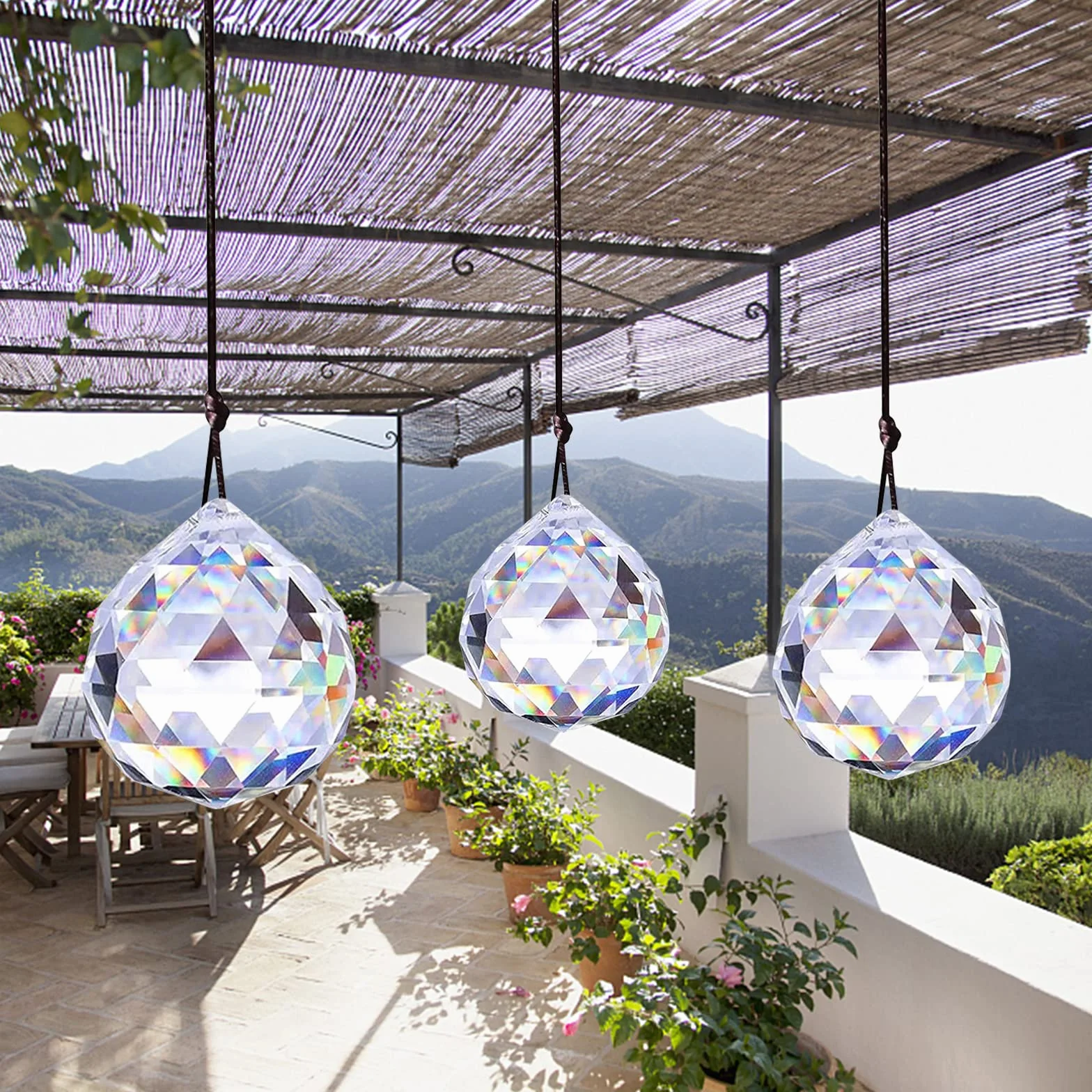 3 prisma in vetro di cristallo, con sfera di cristallo, decorazione da appendere, decorazione per stanza, lampada da giardino