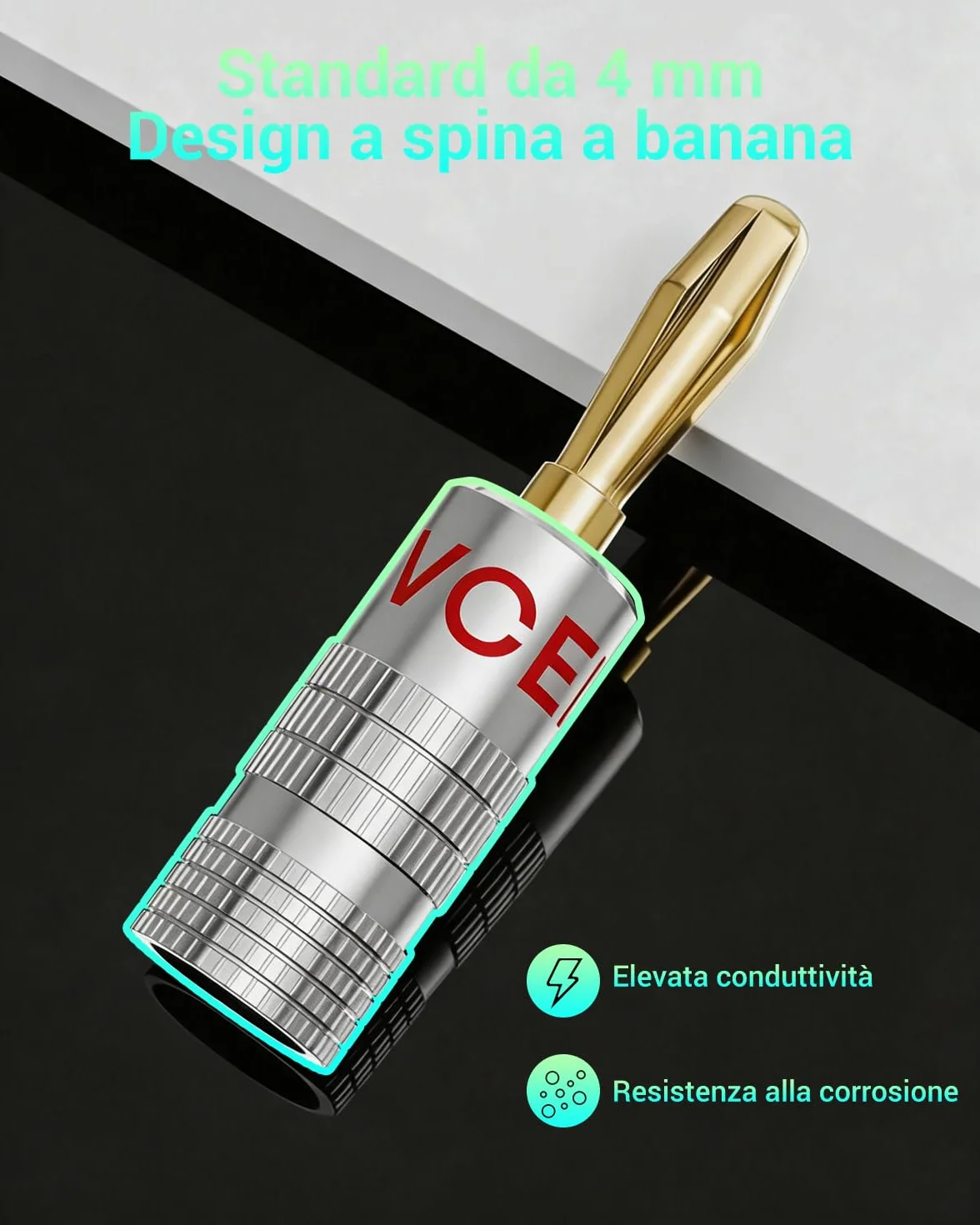 VCELINK Connettori a Banana Placcato Oro 24K 0,75-4 mm 8 Pezzi per Altoparlanti Amplificatori Audio