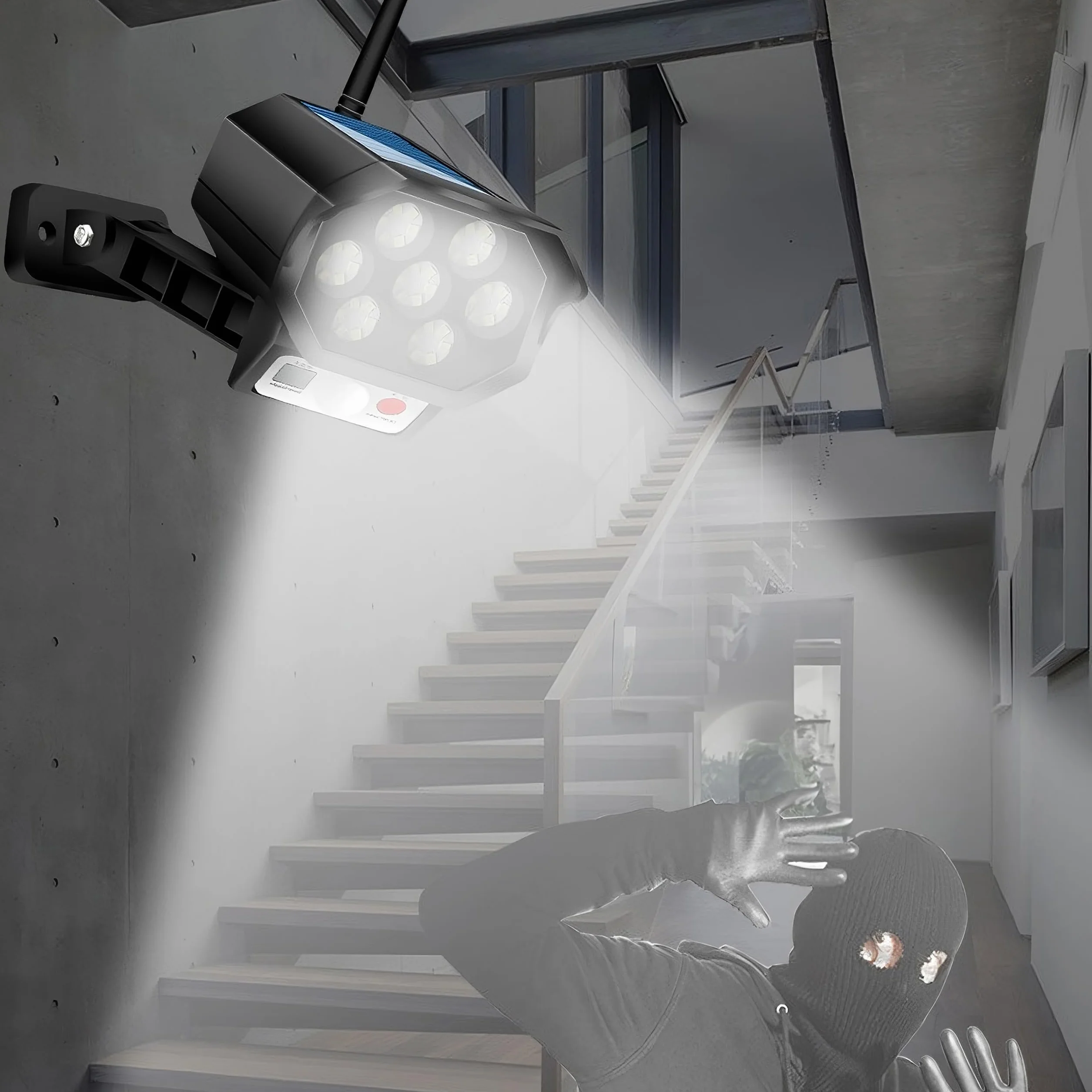Retoo Finta Telecamera di Sorveglianza Esterna CCTV con Luce LED Solare Pannello Solare a Parete