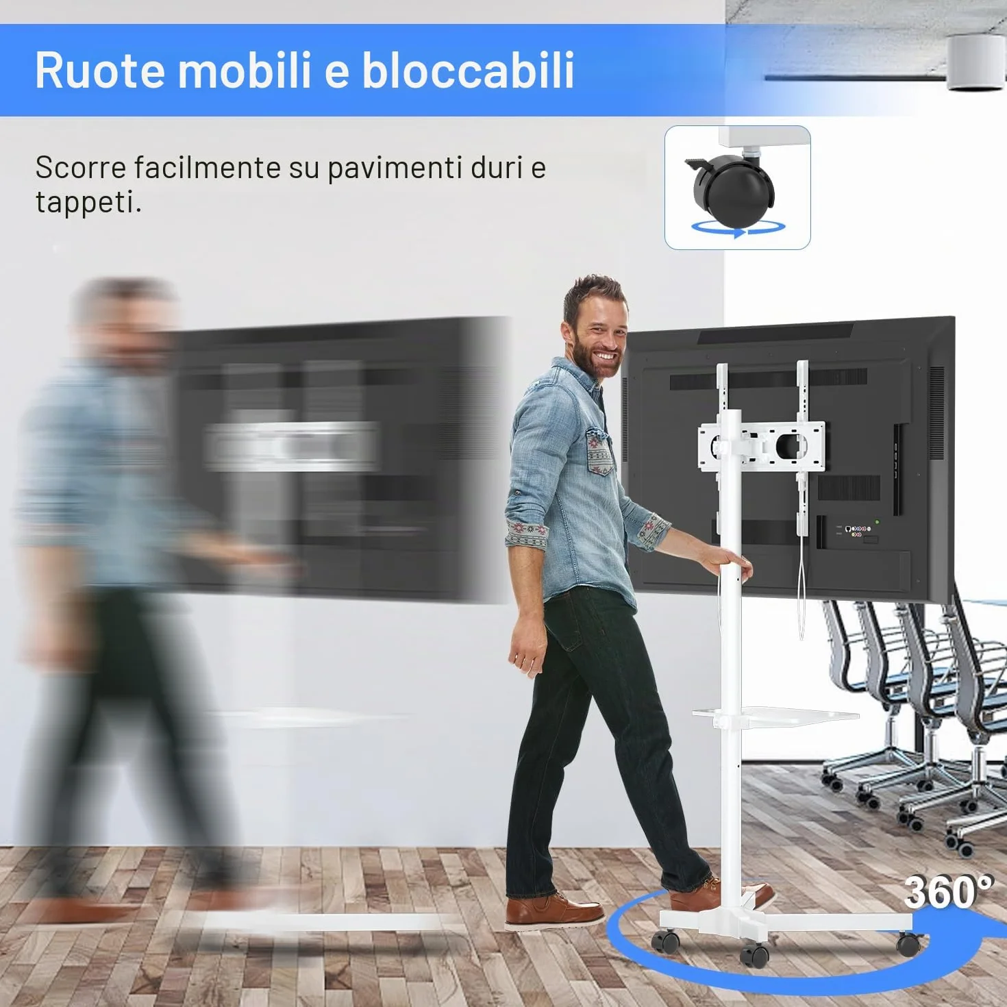 Supporto per TV su Ruote 21-60 Pollici VESA 400x400 mm Bianco 35 kg