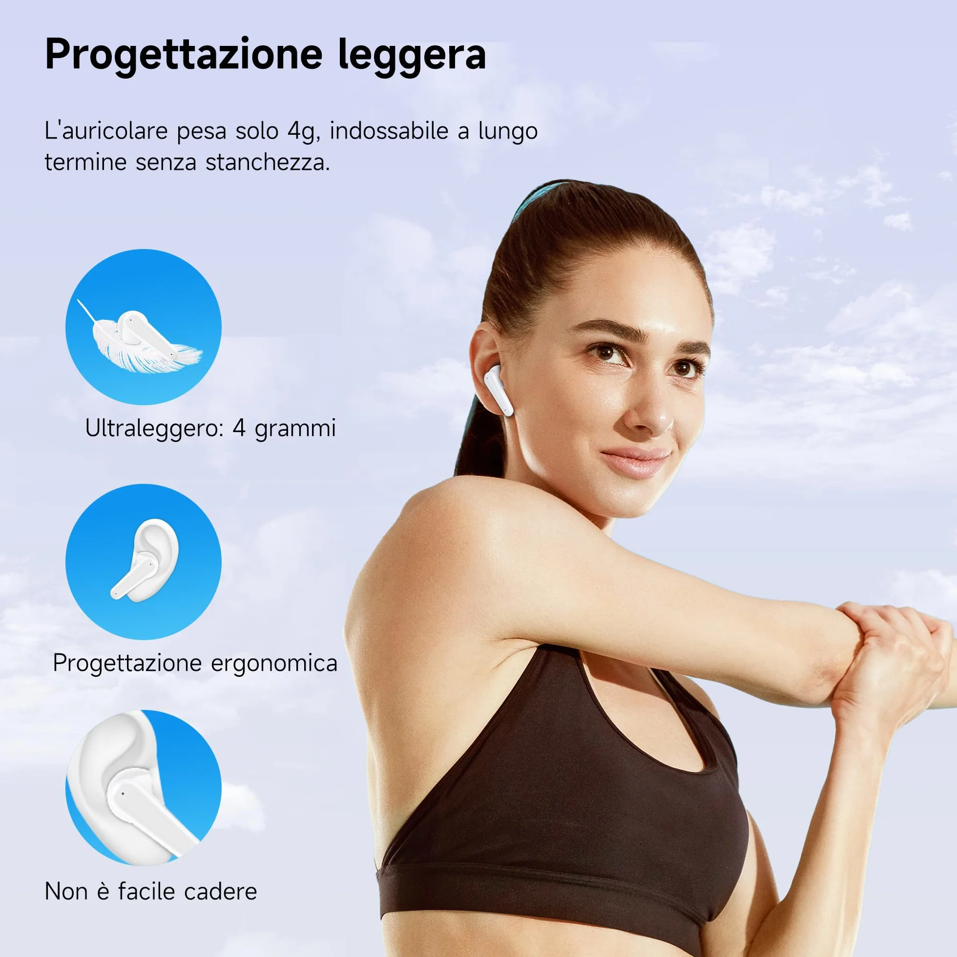 Cuffie Auricolari Bluetooth 6.1 Wireless In Ear con Cancellazione Rumore ENC, 48 Ore Riproduzione, Ceramico Bianco