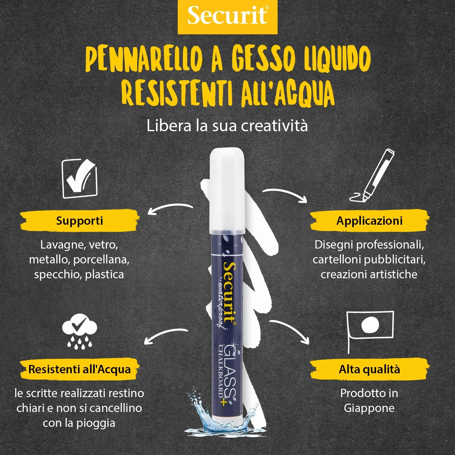 SECURIT Pennarello A Gesso Liquido Resistente all'Acqua Punta Media 2-6mm Bianco