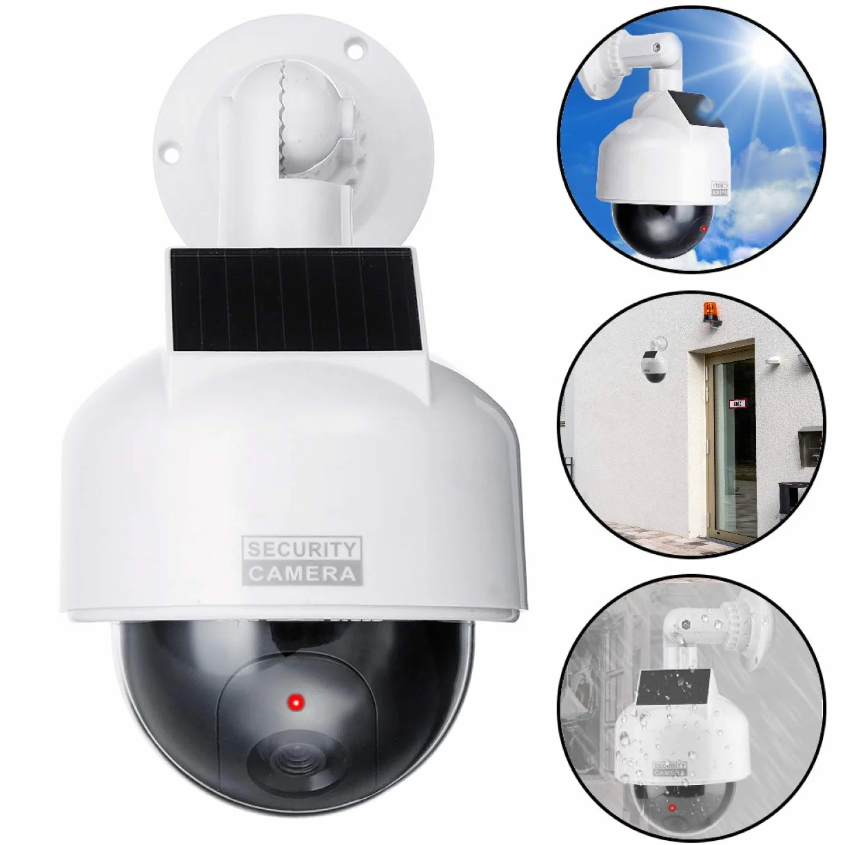 O&W Security Dome Telecamera di sorveglianza solare finta per esterni con LED rossa