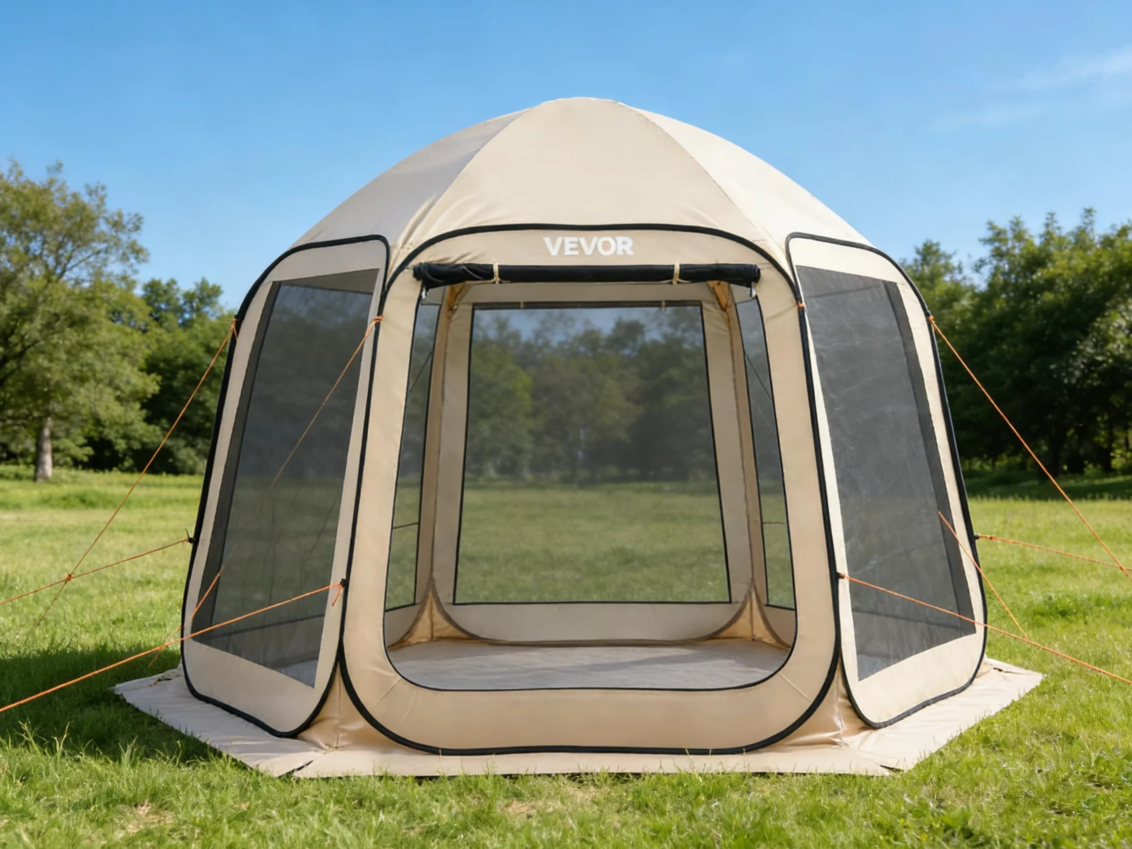 VEVOR Tenda da campeggio con zanzariera, 10 x 9 piedi, tenda pieghevole per 4-8 persone, tenda da campeggio con borsa per il trasporto, lati in rete, picchetti da terra per giardino, cortile
