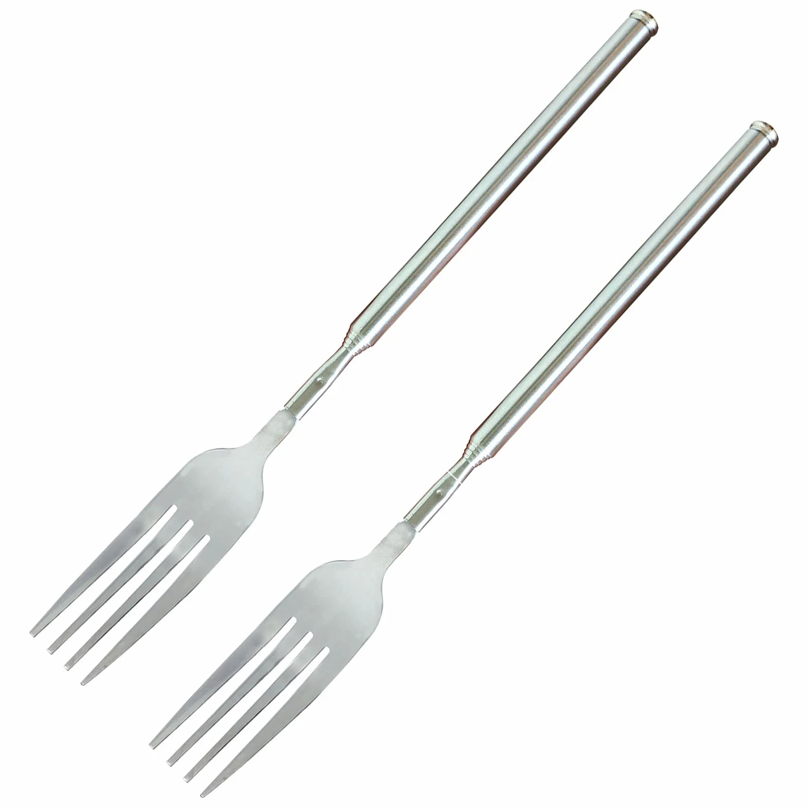 2 forchette allungabili in acciaio inox, forchetta telescopica, forchetta allungata, forchetta retrattile con manico lungo, forchetta per barbecue, cena, frutta, dessert, grigliate, 22-64 cm