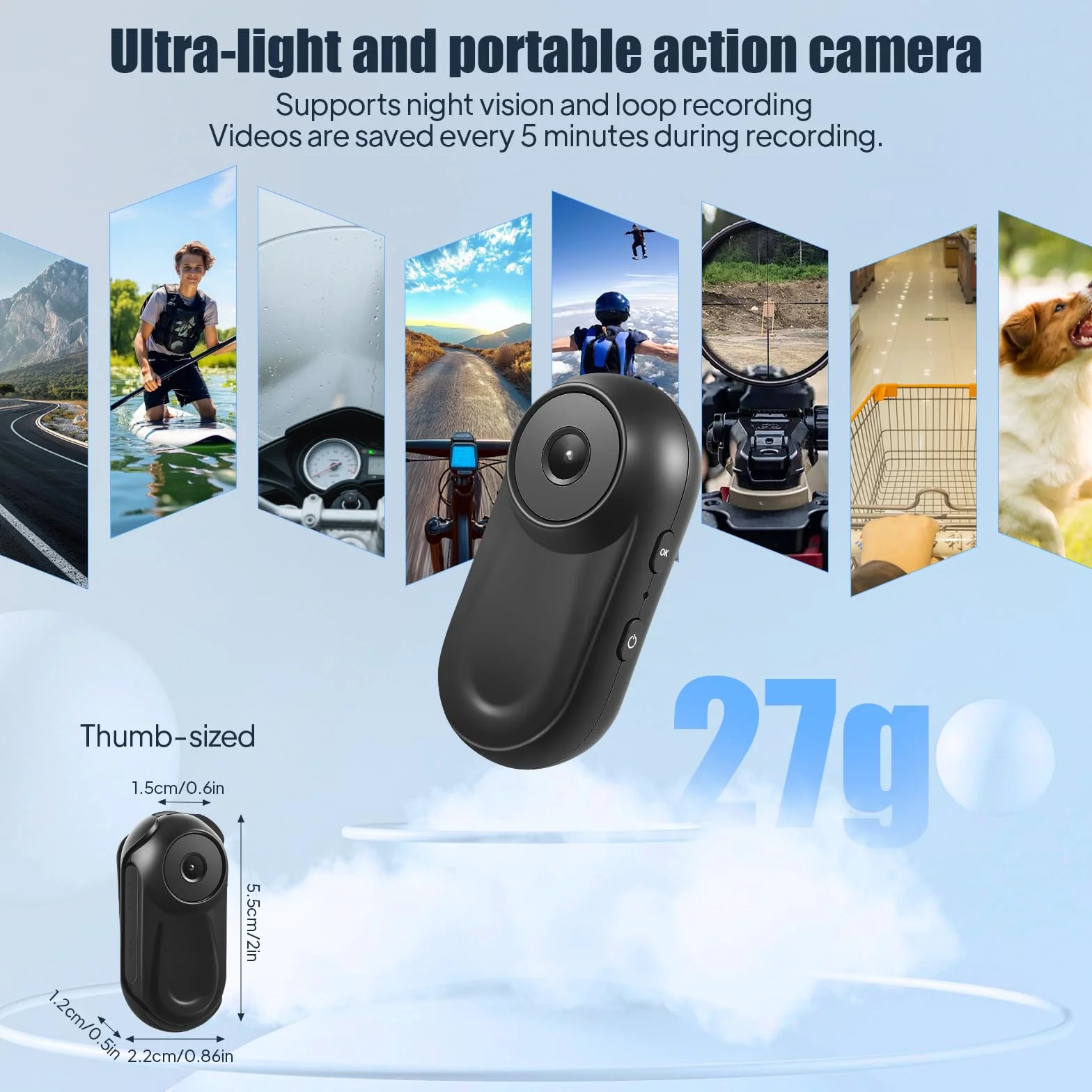 Mini Action Cam 1080P Fotocamera corporea con magnete e accessori per casco moto bicicletta sport impermeabile con scheda SD 64GB