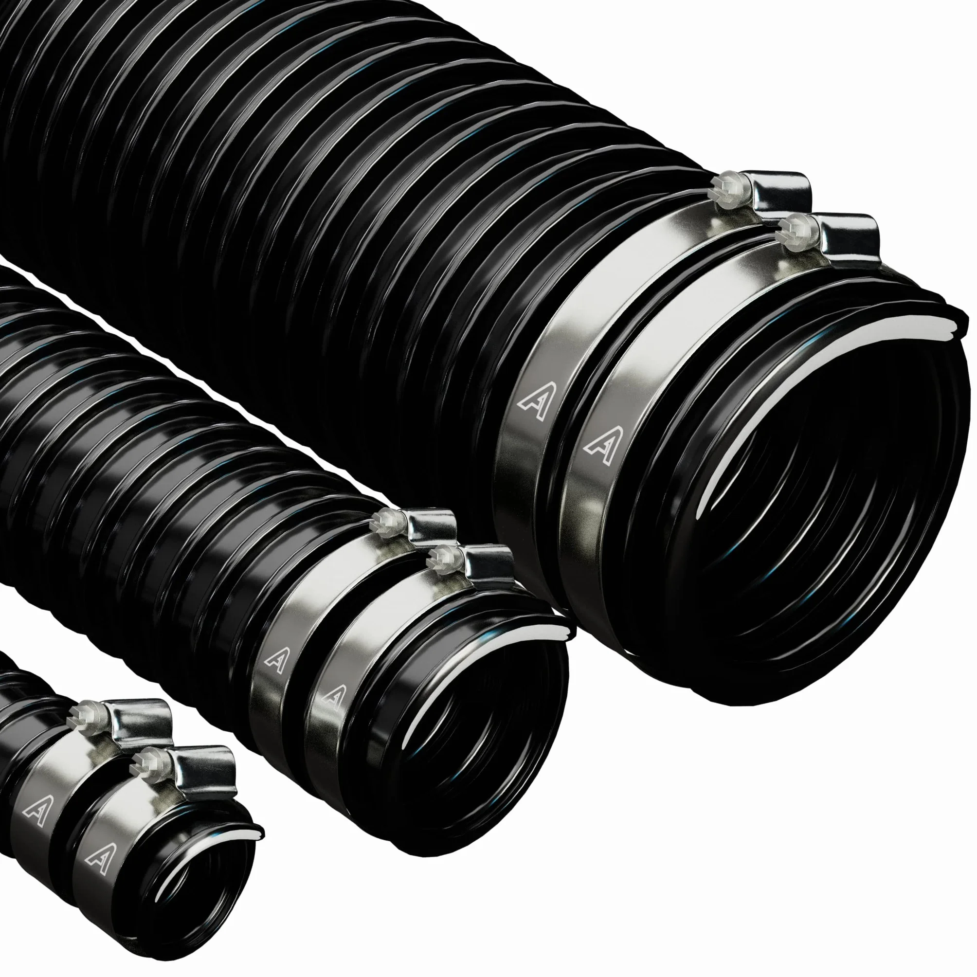 Tubo flessibile per laghetto in PVC ondulato nero, 38 mm x 2 m, con 2 clip per tubi