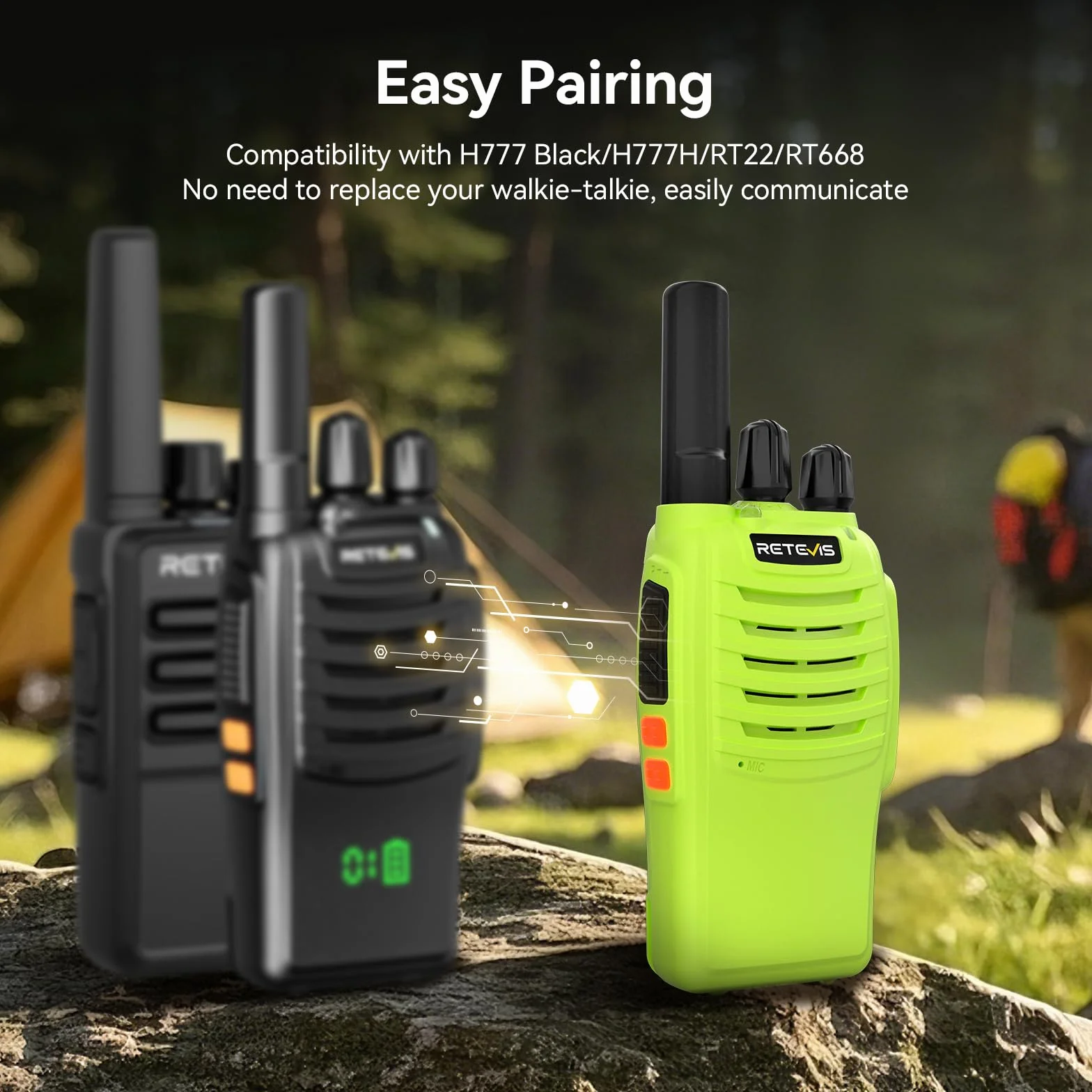 Retevis H777 Walkie Talkie Professionale con Batteria Ricaricabile, VOX, Type-C, Torcia, 1 Coppia