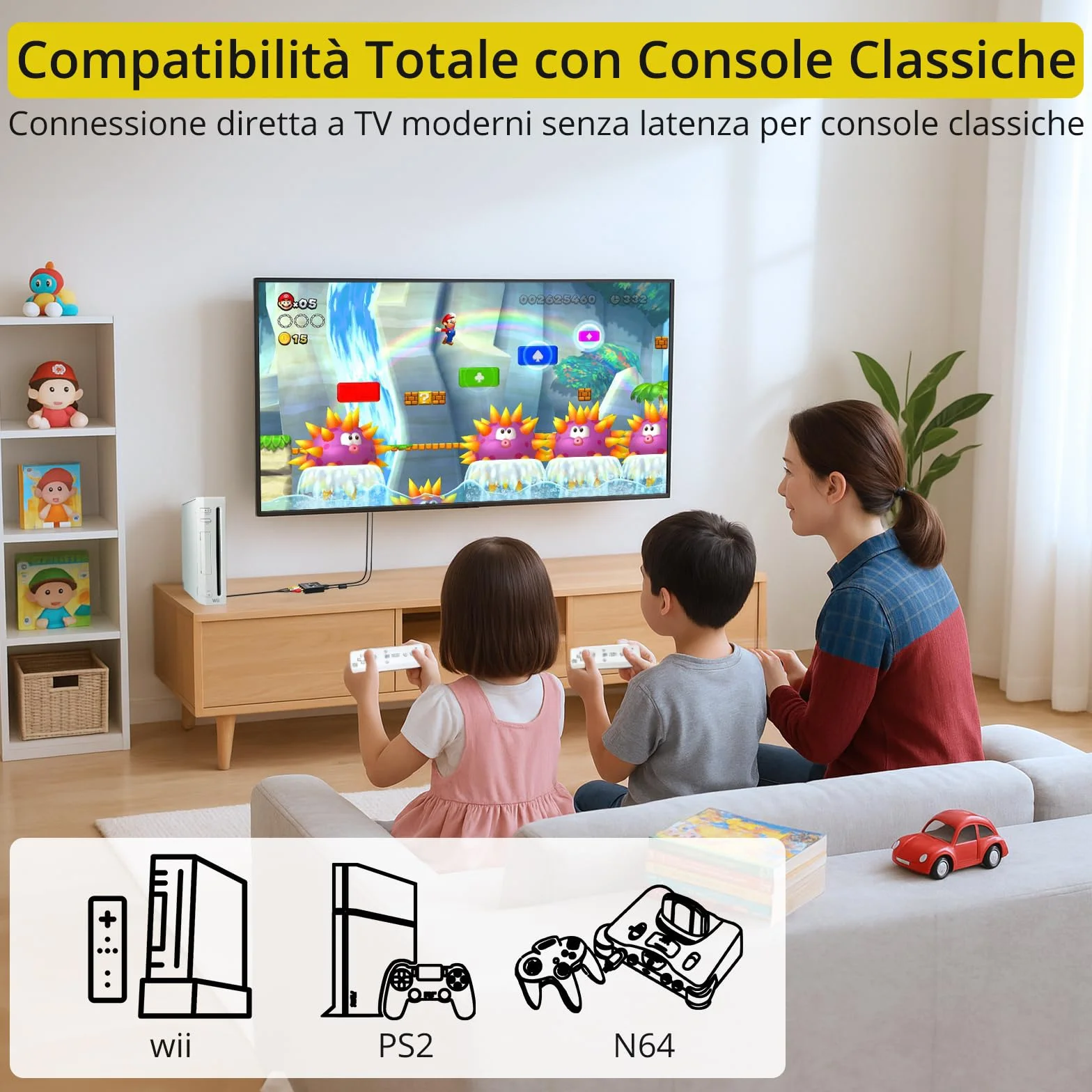 PROZOR Convertitore da RCA a HDMI 1080p CVBS Audio Video Composito PAL/NTSC per Wii PS1 PS2 N64