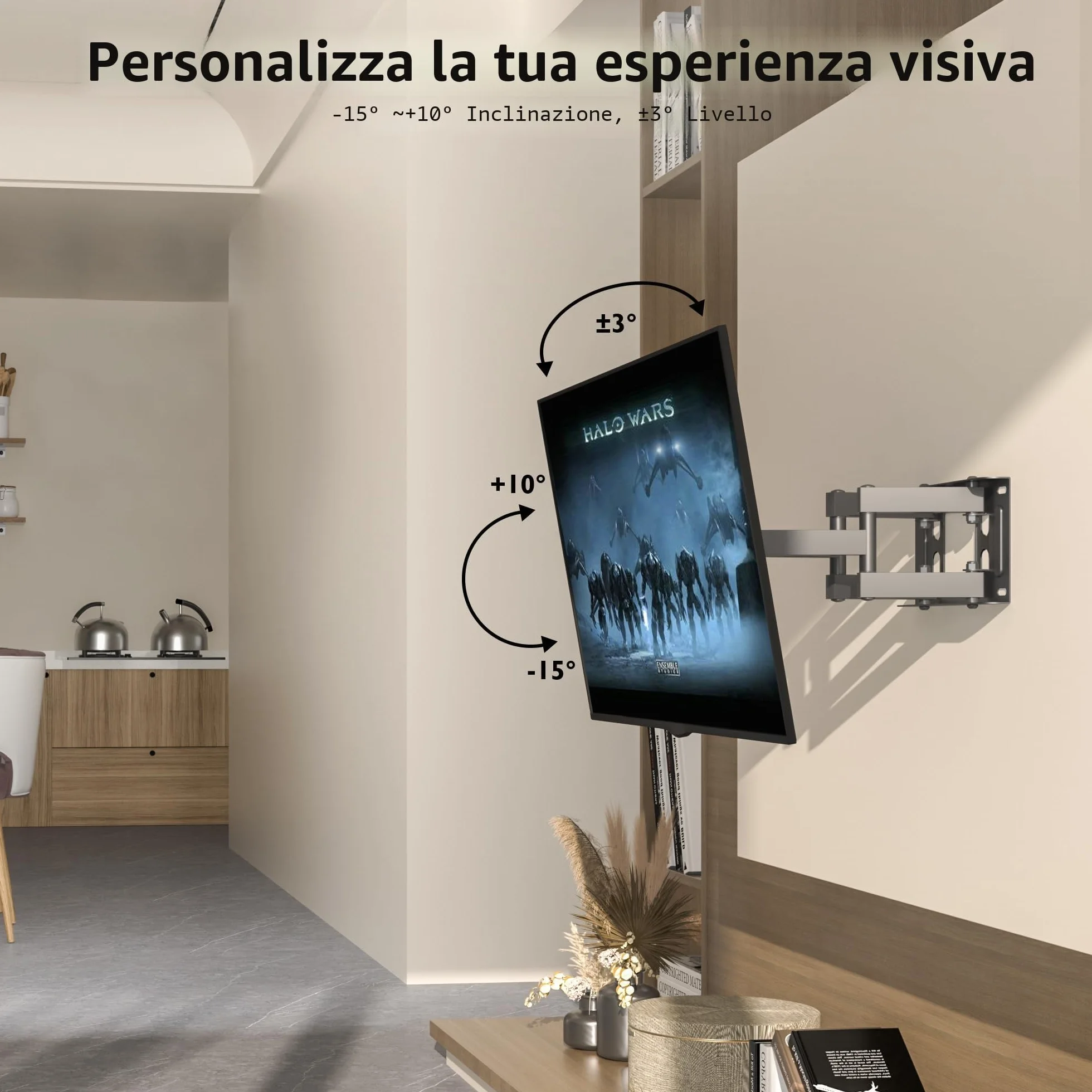 BONTEC Supporto TV Parete Inclinazione Girevole Doppio Braccio 23-70 inch 45kg VESA 400x400mm