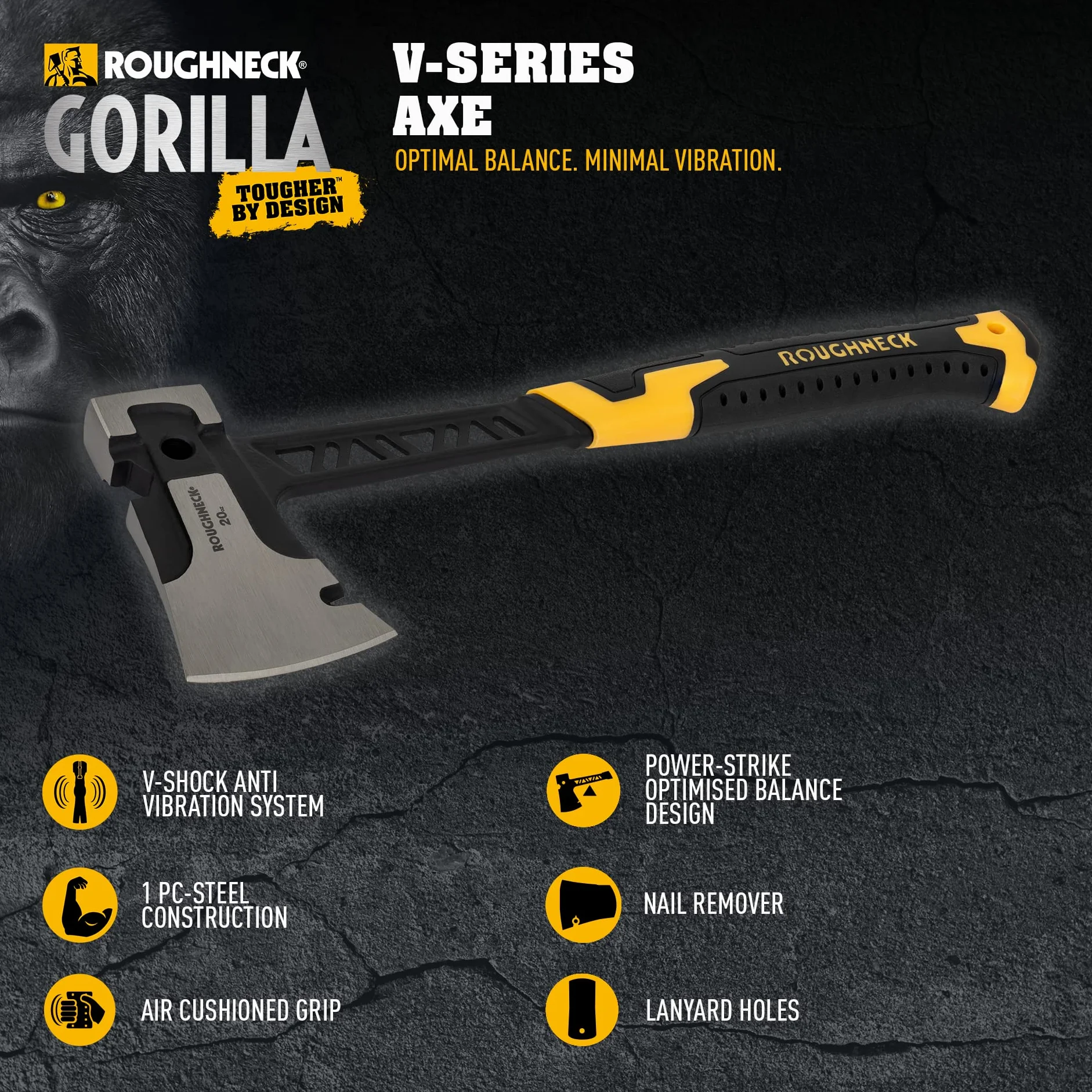 Roughneck ROU11070 Gorilla V-Series Axe 0.6kg 1¼lbs Black Yellow