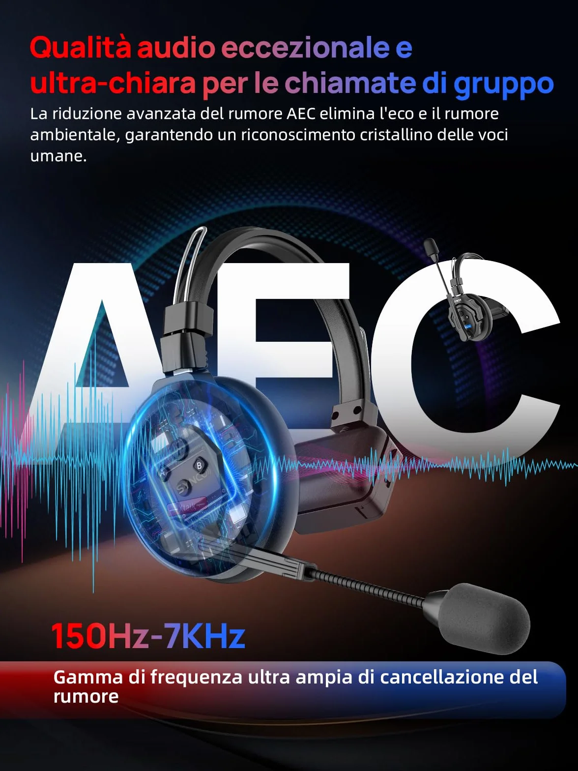 SYNCO Xtalk Cuffie Wireless Full Duplex X2 2.4G Sistema Cuffie Interfoniche Cancellazione del Rumore 2 Cuffia