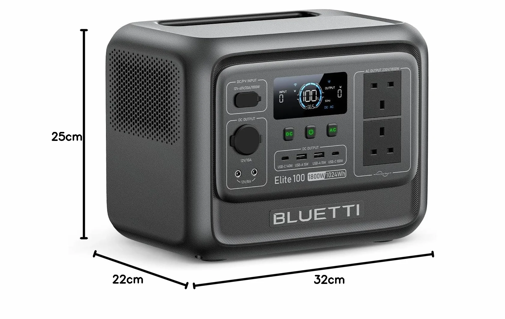 BLUETTI Elite 100 V2 Centrale Elettrica Portatile, LFP Batteria da 1024Wh, 2 Uscite CA 1800W (3600W Picco), 35% Più Piccolo, Alimentazione per campeggio, Interruzioni, Backup UPS