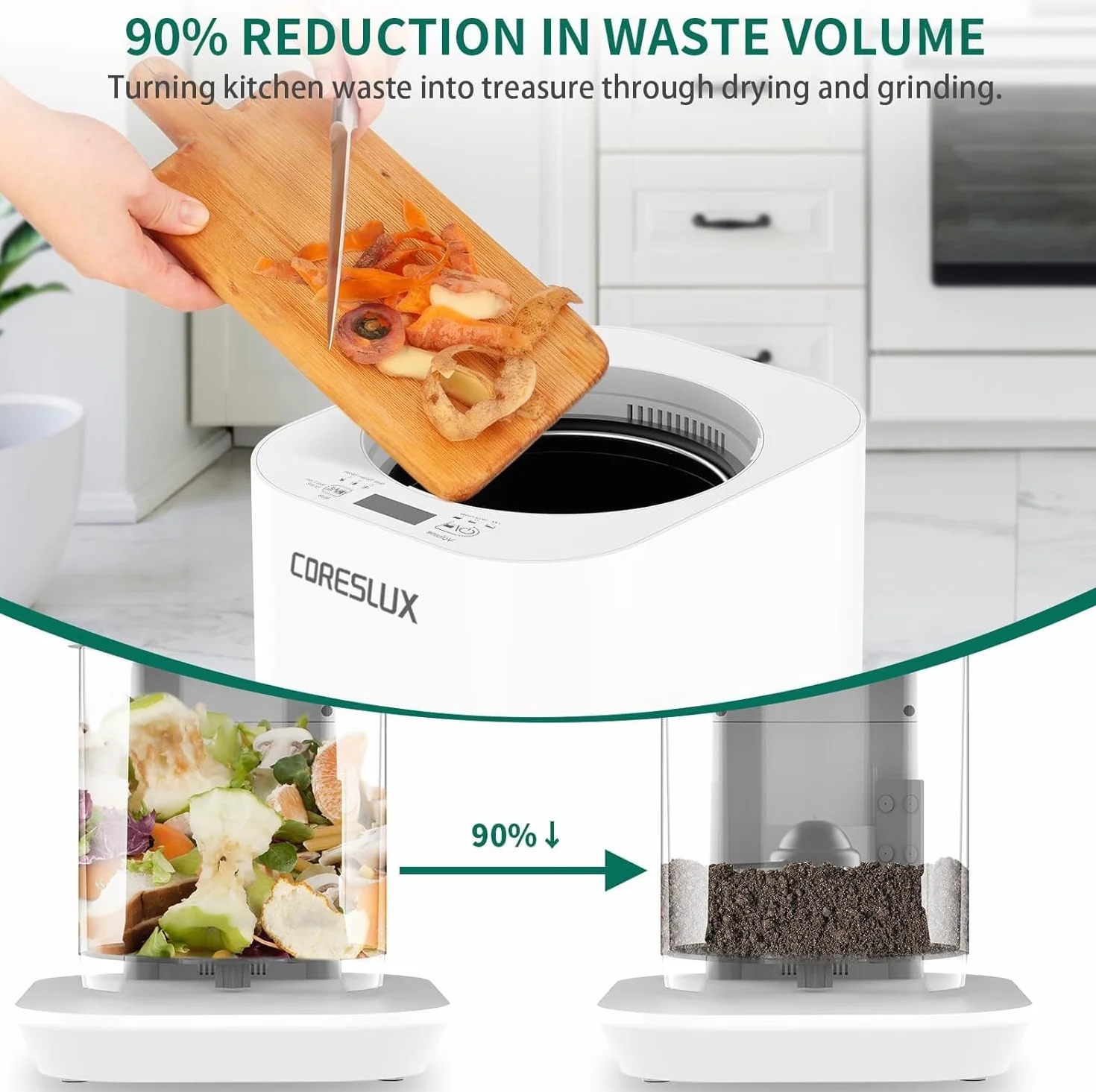 Coperchio per compostiera elettrica CORESLUX, coperchio per compostiera intelligente, 1 pezzo, bianco