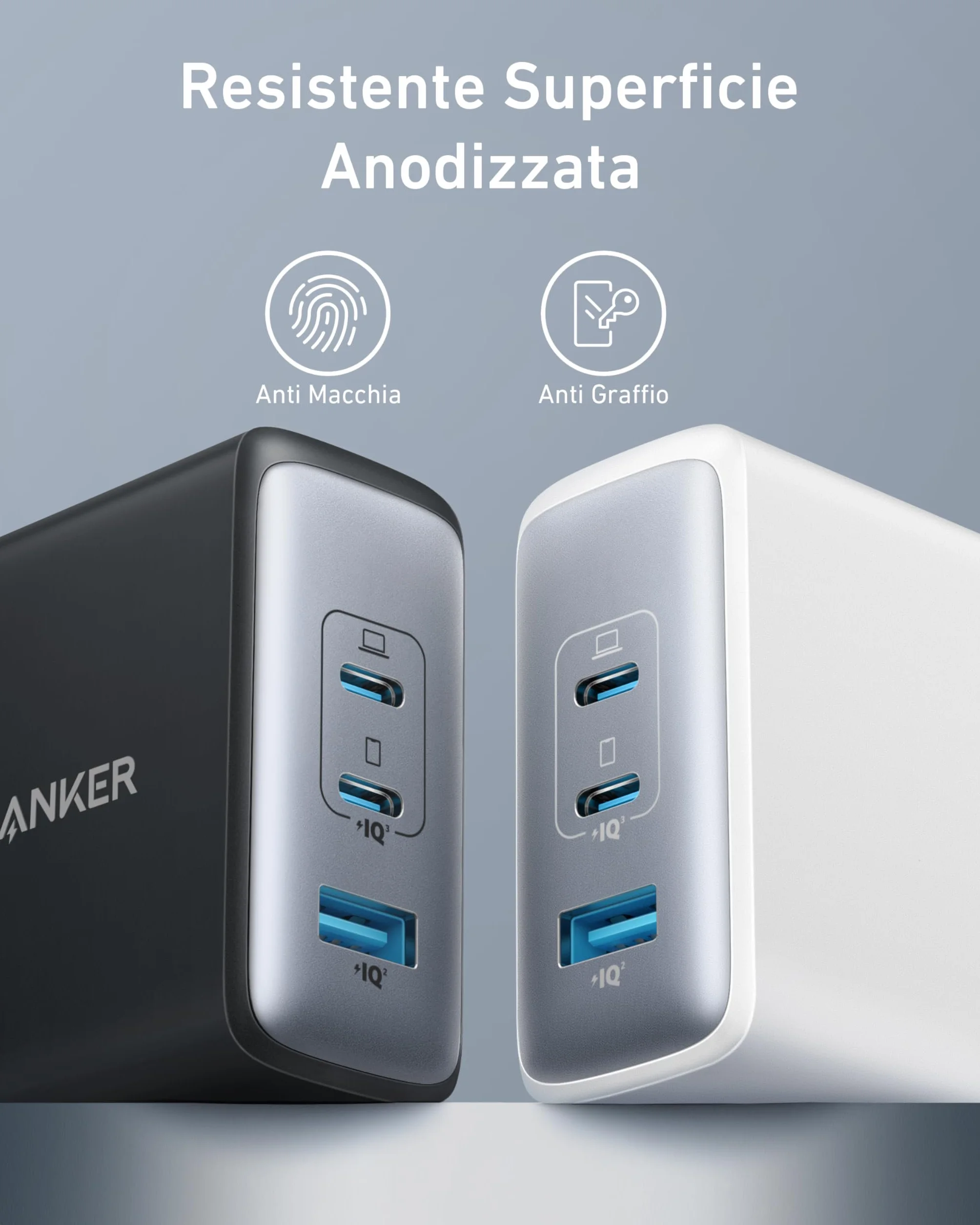 Anker Caricatore USB C 736 da 100 W Nano II, 3 Porte, per MacBook Pro, Google Pixelbook, Dell XPS, iPad Pro, iPhone 17 Pro Max, Samsung S25 Ultra
