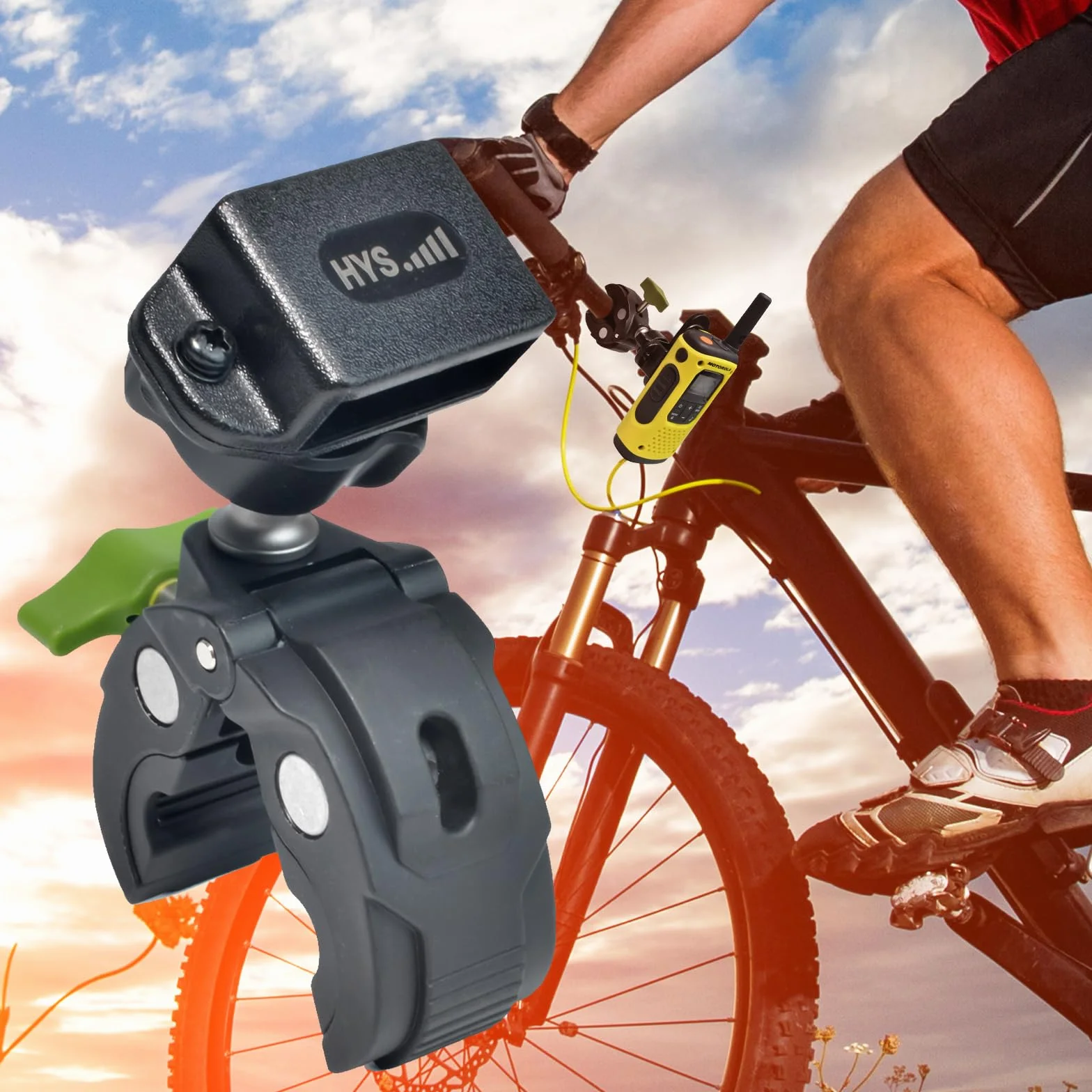 Motorola Cobra Midland Icom Z-2 Supporto bidirezionale per walkie talkie, clip per manubrio bicicletta motocicletta morsetto radio portatile
