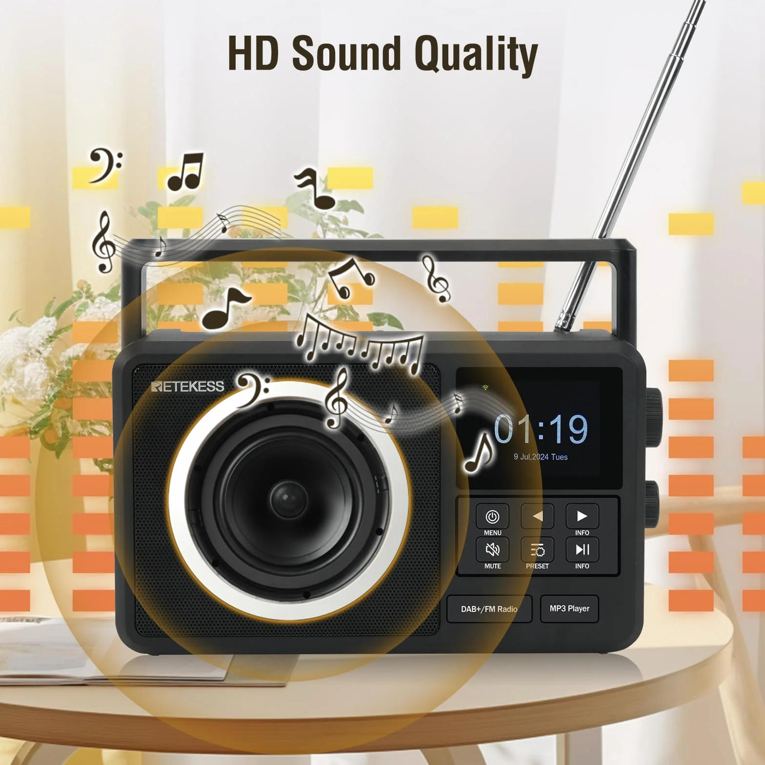 Retekess TR640 Radio Internet Portatile Digitale DAB FM con Antenna Esterna e Telecomando