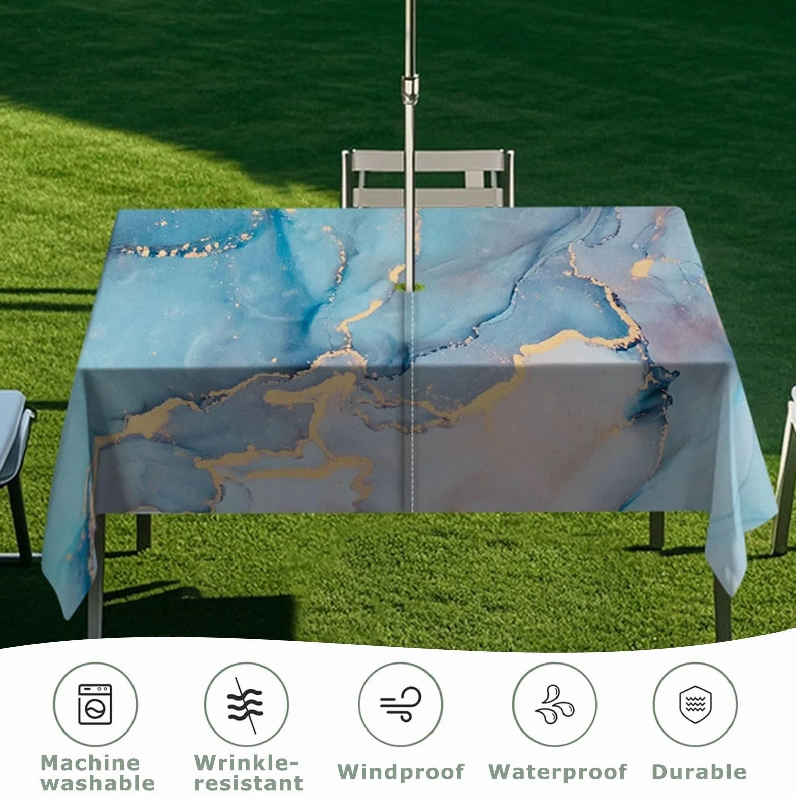 Morbuy Tovaglia Rettangolare Impermeabile Antimacchia per Esterno con Foro Ombrellone, Stile Etnico, 259x152cm