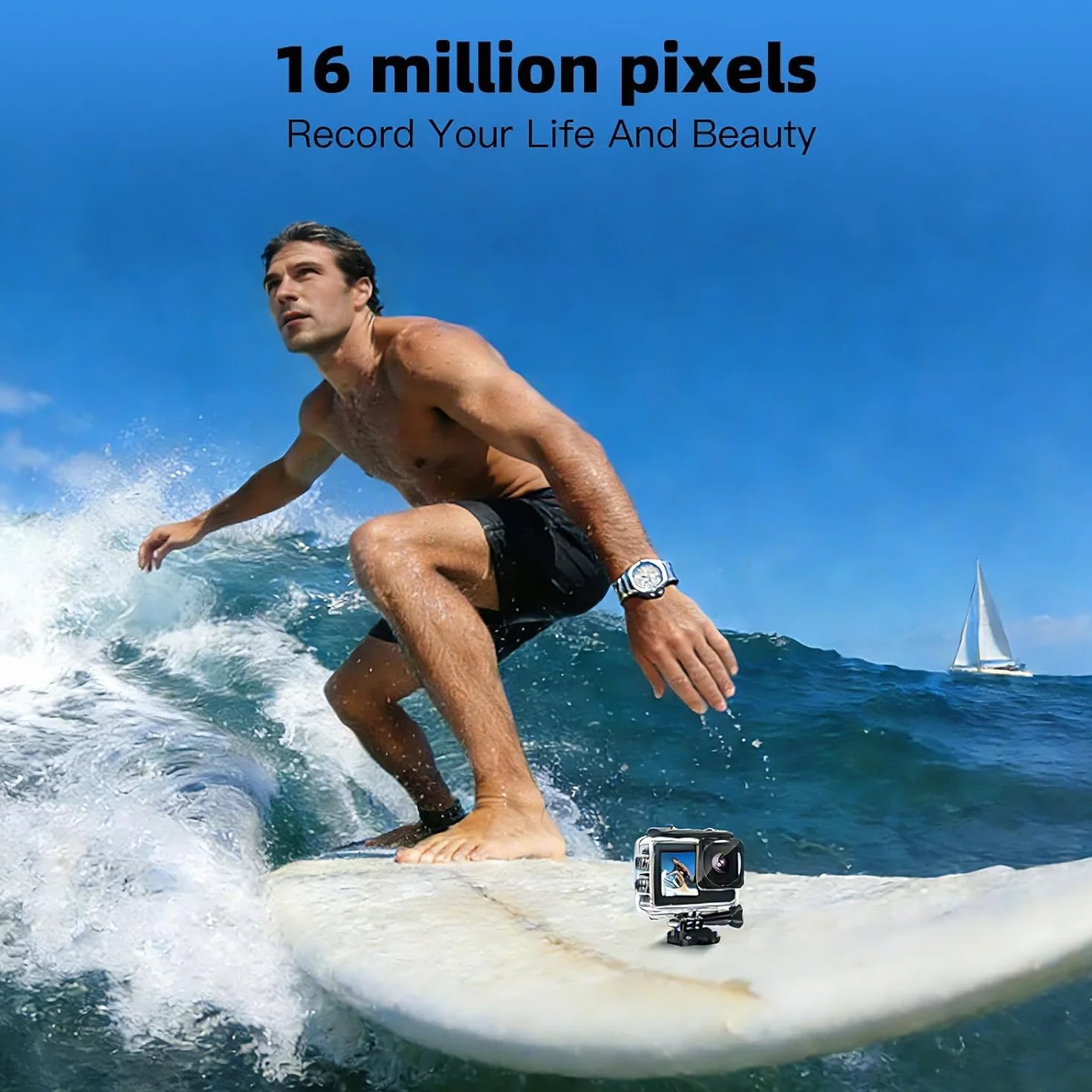 Action Cam 1080P FHD 16MP Fotocamera Subacquea 40M Doppio Schermo 2" 1.3" con Scheda SD 32GB 2 Batterie 1050mAh Nero