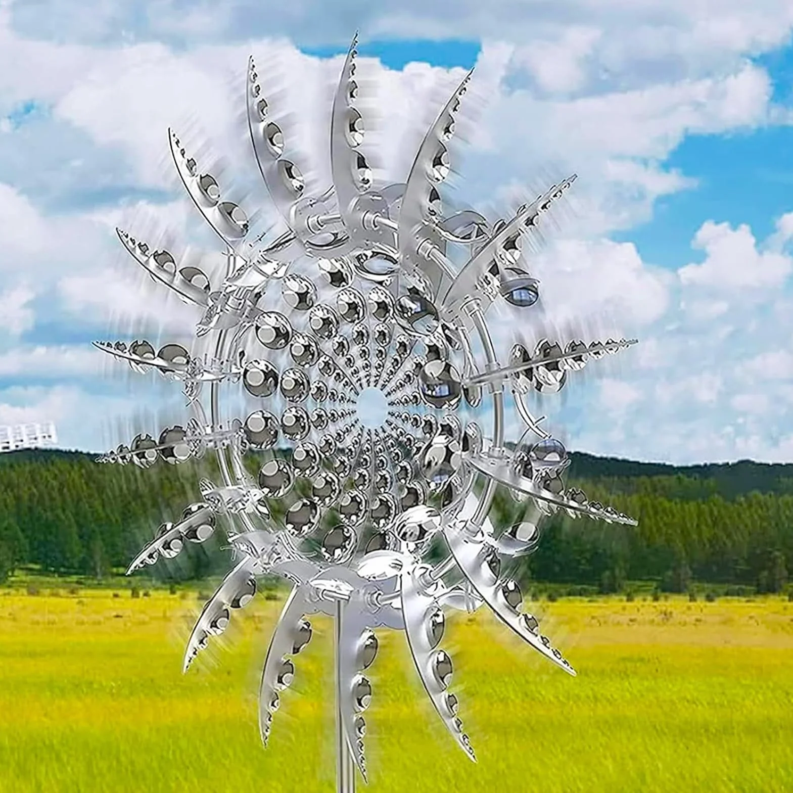 Windmill 3D Unique Metal Mulino a Vento in Metallo Scultura Cinetica 3D Alimentata dal Vento Mulino a Vento in Metallo Unico e Magico per Cortile, Patio, Giardino, Terrazze, Prato, Decorazione